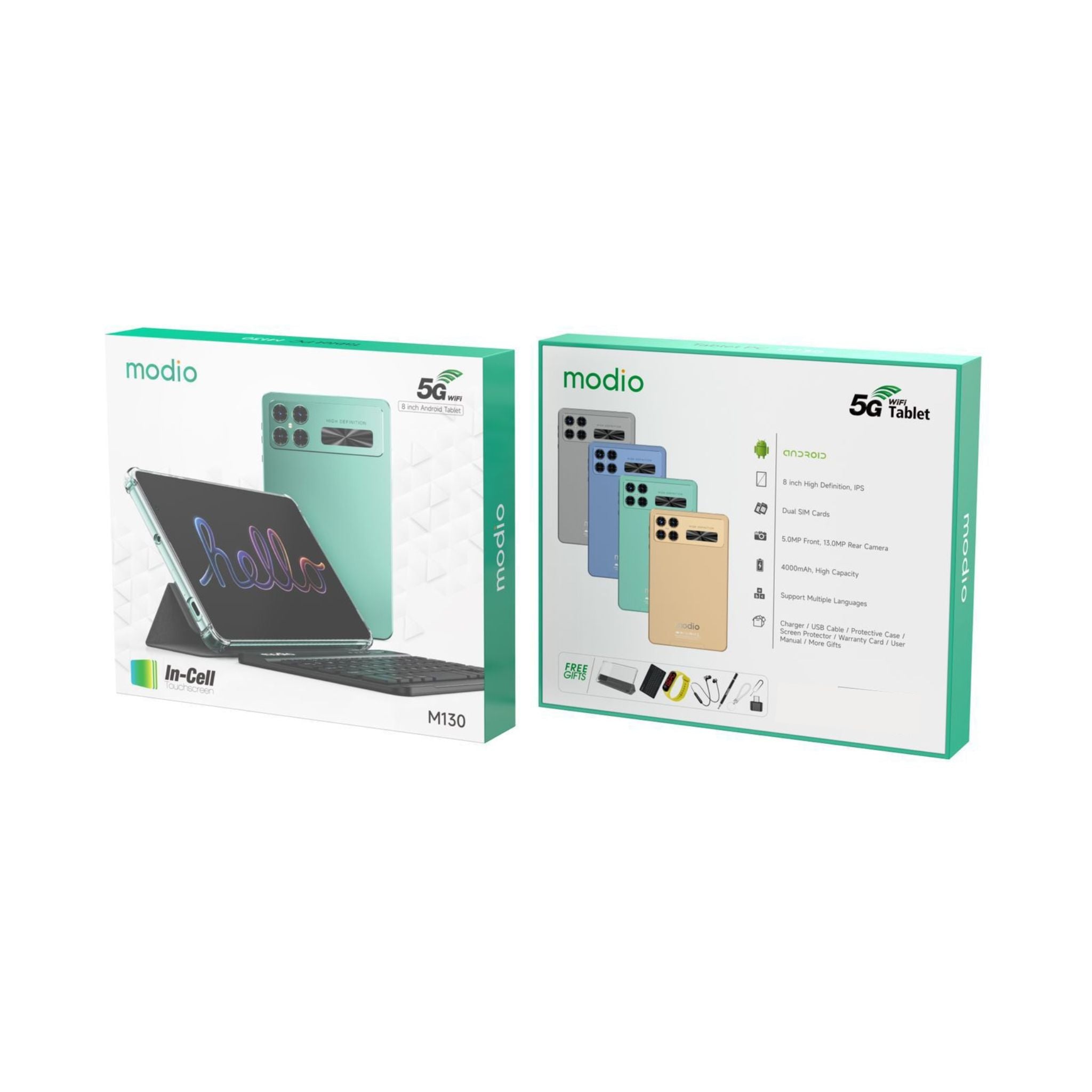 Modio M130 5G WiFi 8" HD IPS Android Tablet PC (In-Cell Touchscreen), 4000mAh Battery, 8GB RAM + 512GB Storage, Free Gifts – Blue