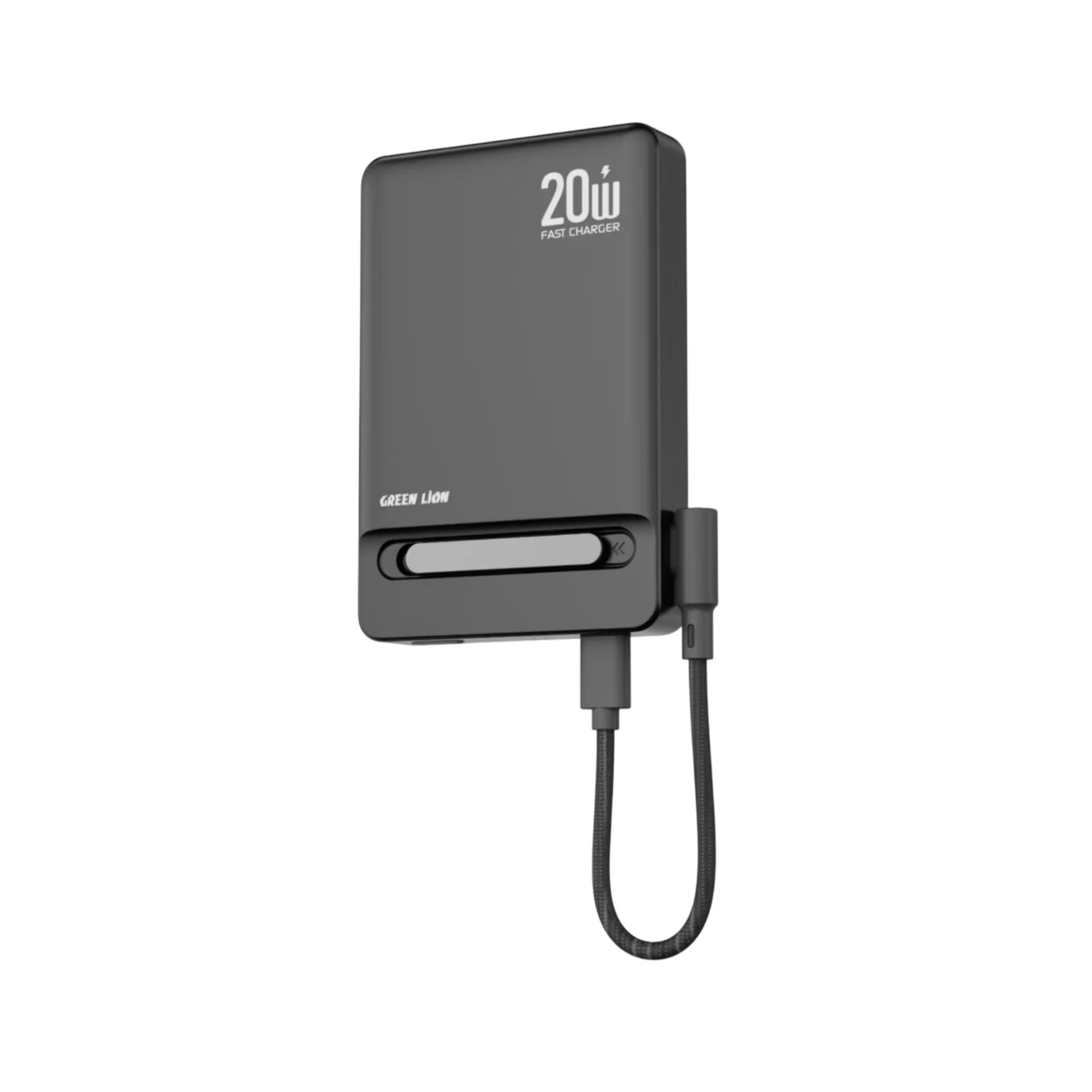 Green Lion Bond 10000mAh Power Bank with Safety Protections, Durable Braided Cable, Strong Magnets, Detachable Type-C Cable, Built-in Stand, MagSafe Compatibility, Ultra-Slim Design - Black