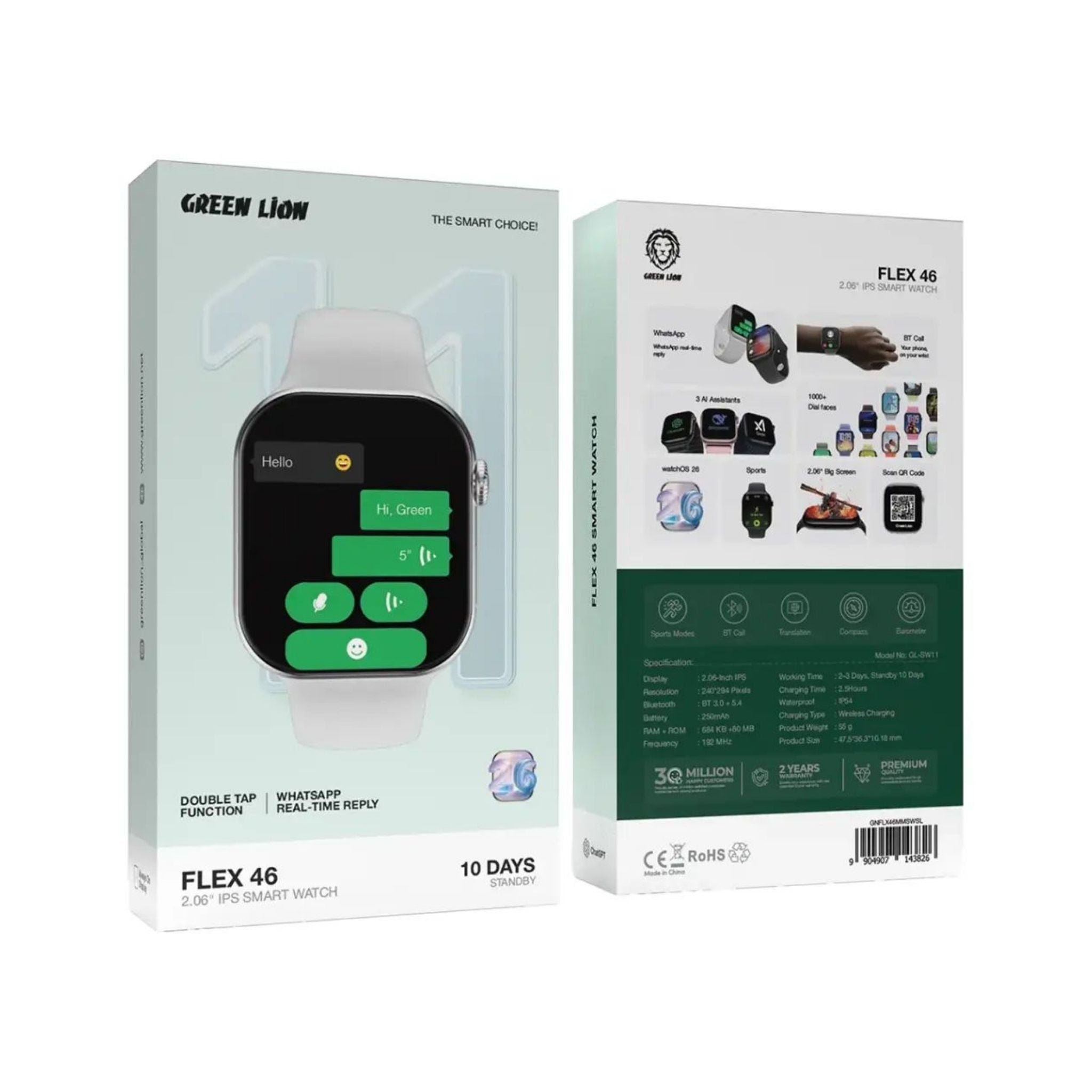 Green Lion Flex 46 2.06" IPS Smart Watch - Silver