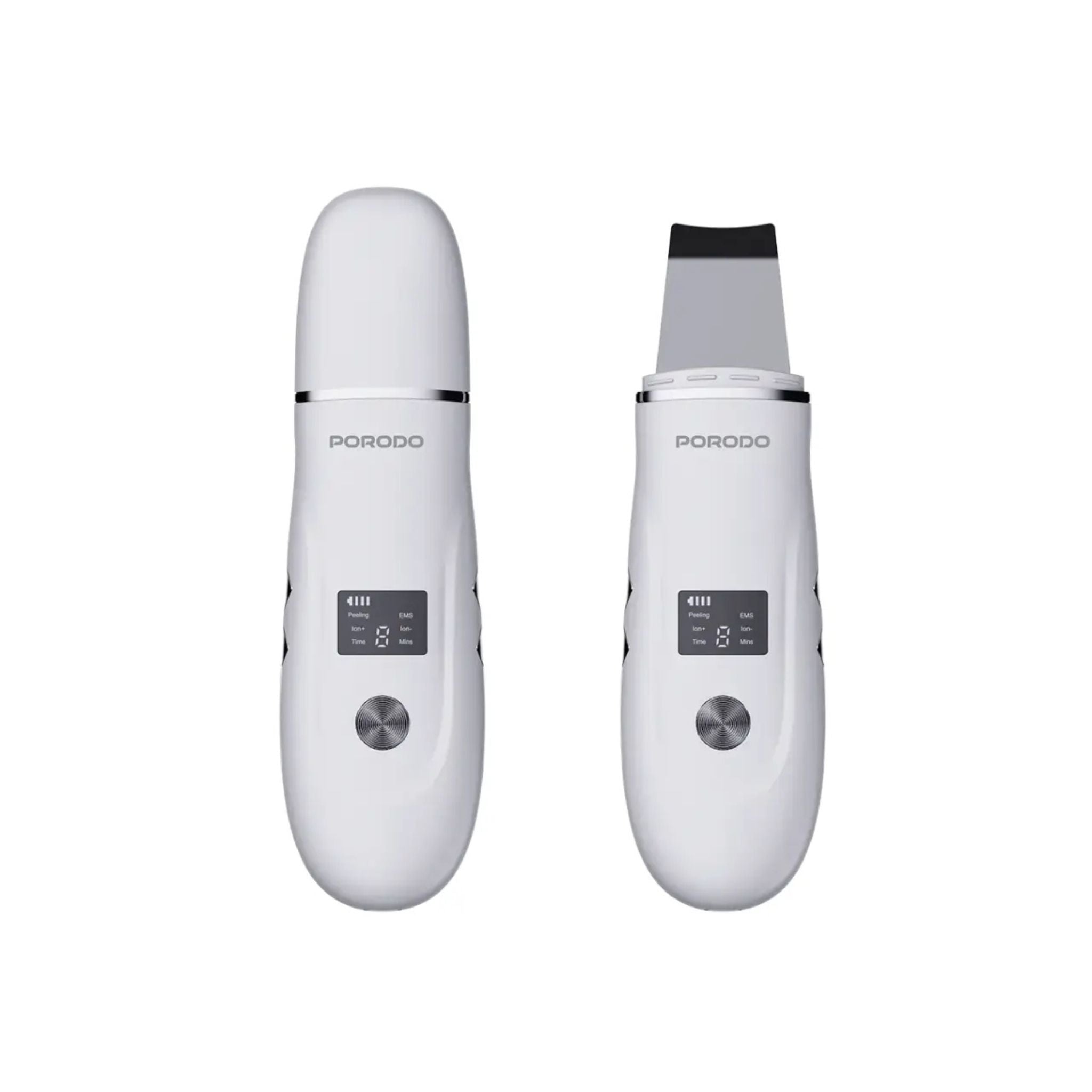 Porodo Lifestyle Ultrasonic Face Scrub & Peeler with LED Display, USB-C Charging, Cleanse, Exfoliate & Revitalize, Easy to Use, 150 Minutes Charging Time - White