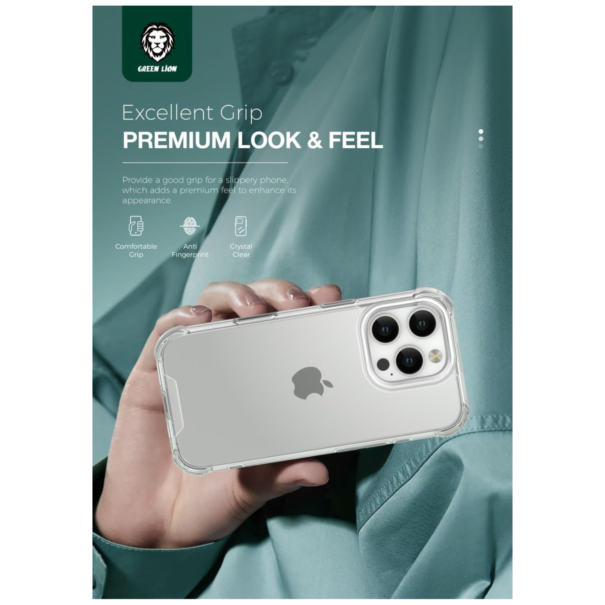 Green Lion Case For iPhone 16 Pro Anti-Shock Bumper Cover, Drop Protection, Camera Protection, Anti Scratch, Hybrid Protection, None-Yellowing Clear Cover, Comfortable Feel, Durable Build - Clear