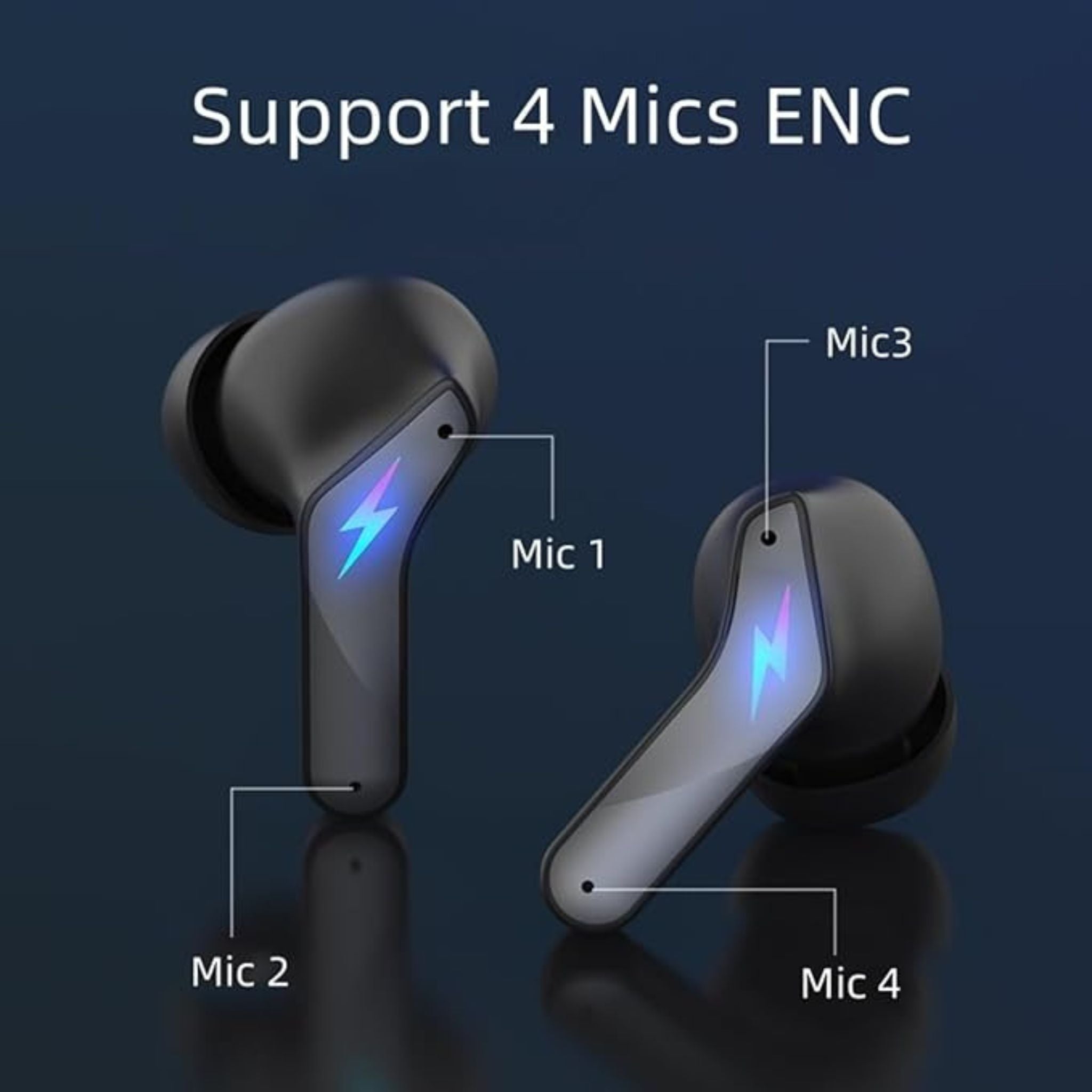 Porodo Gaming Ultra-Low Latency Earbuds with RGB Lights, Dual Mic ENC, Bluetooth 5.4, 6H Playtime, Type-C Charging – Black