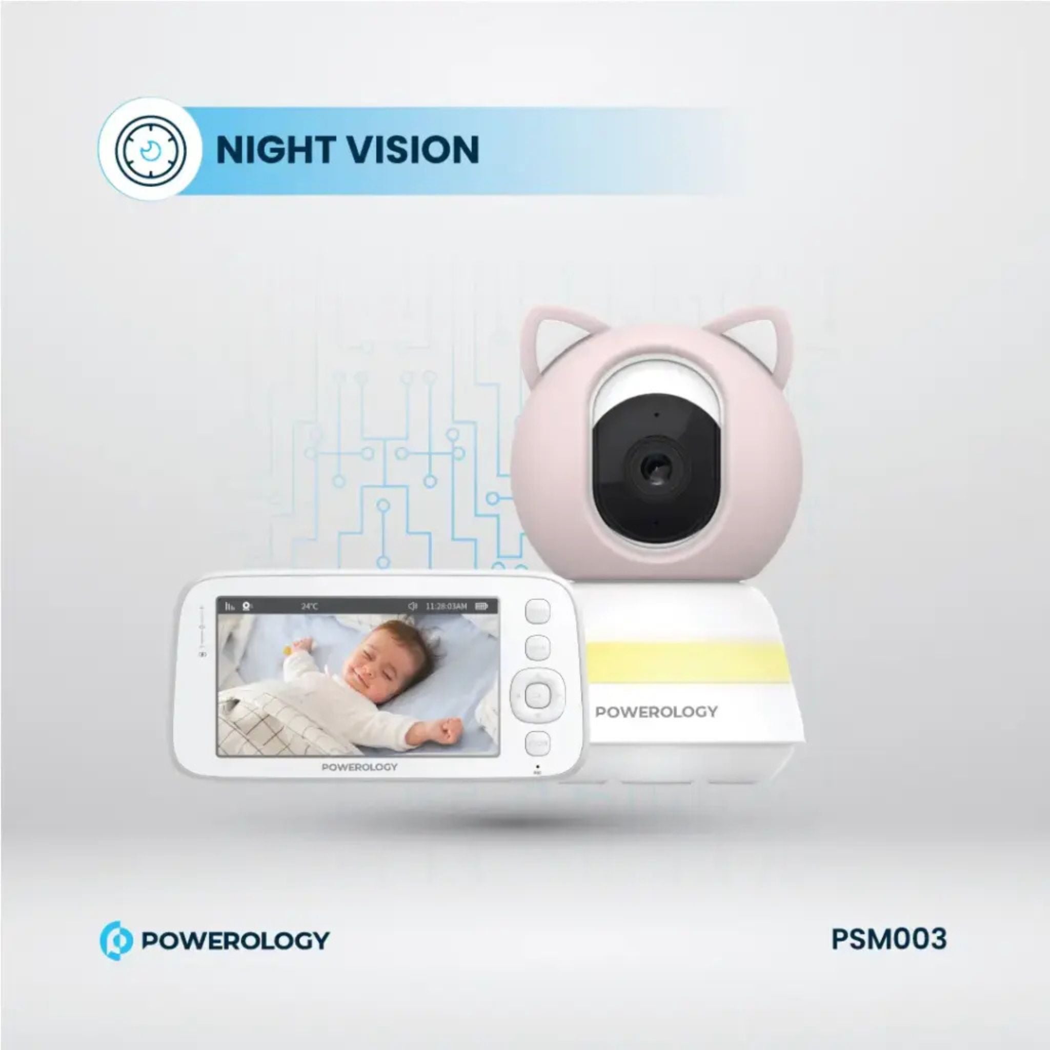 Powerology Monitor & App Baby Camera with 5" HD Display, 1080p Full HD Video, 2.4GHz Wi-Fi, AI Motion Tracking, Cry Detection, Two-Way Audio, Pan/Tilt/Zoom, Smart Night Vision, Temperature Alerts, Micro SD Support up to 256GB –Blue/Pink