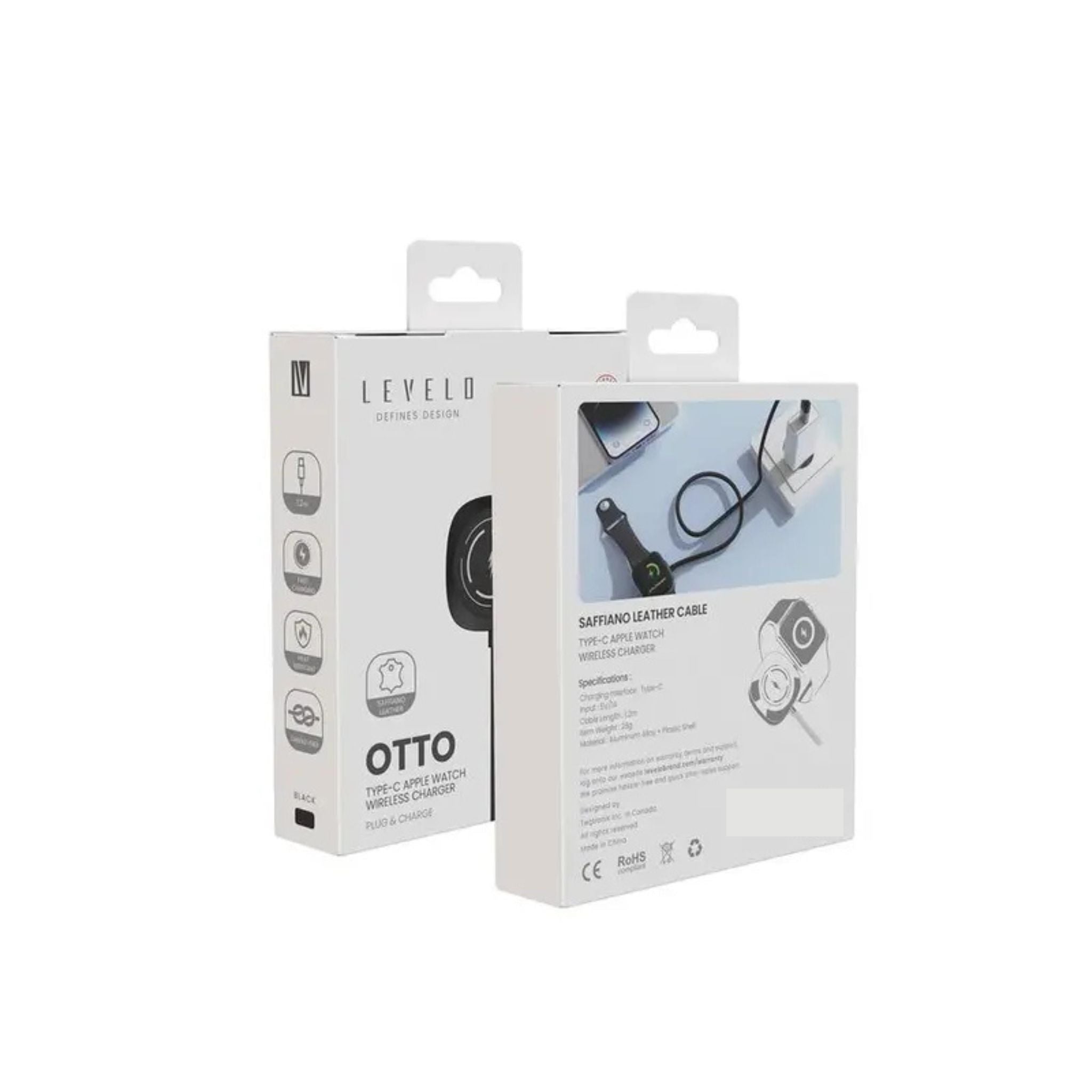 Levelo Otto Type C Apple Watch Wireless Charger Cable, Fast Charging, Tangle Free, Aluminum Alloy + Plastic Shell Material, 1.2m Cable Length - Black