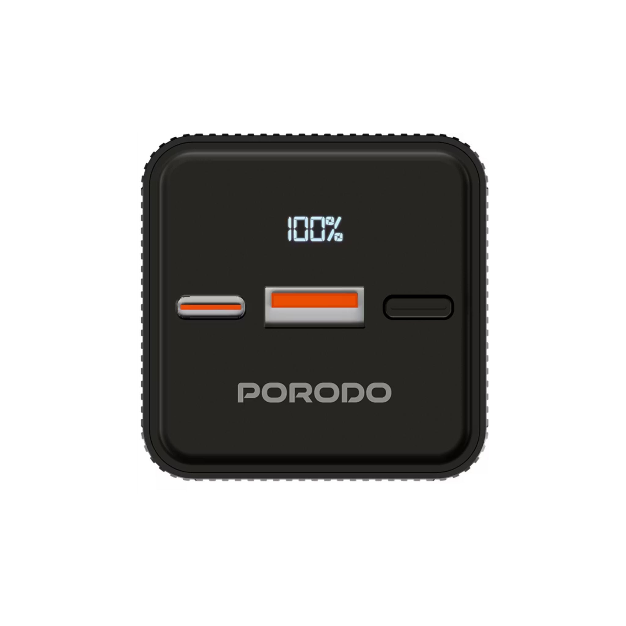 Porodo Lumera 10000mAh Power Bank with Built-in Flashlight, High-Speed Charging, Built-in Safeguards, USB-A & USB-C Output, 350 Lumens Brightness - Black