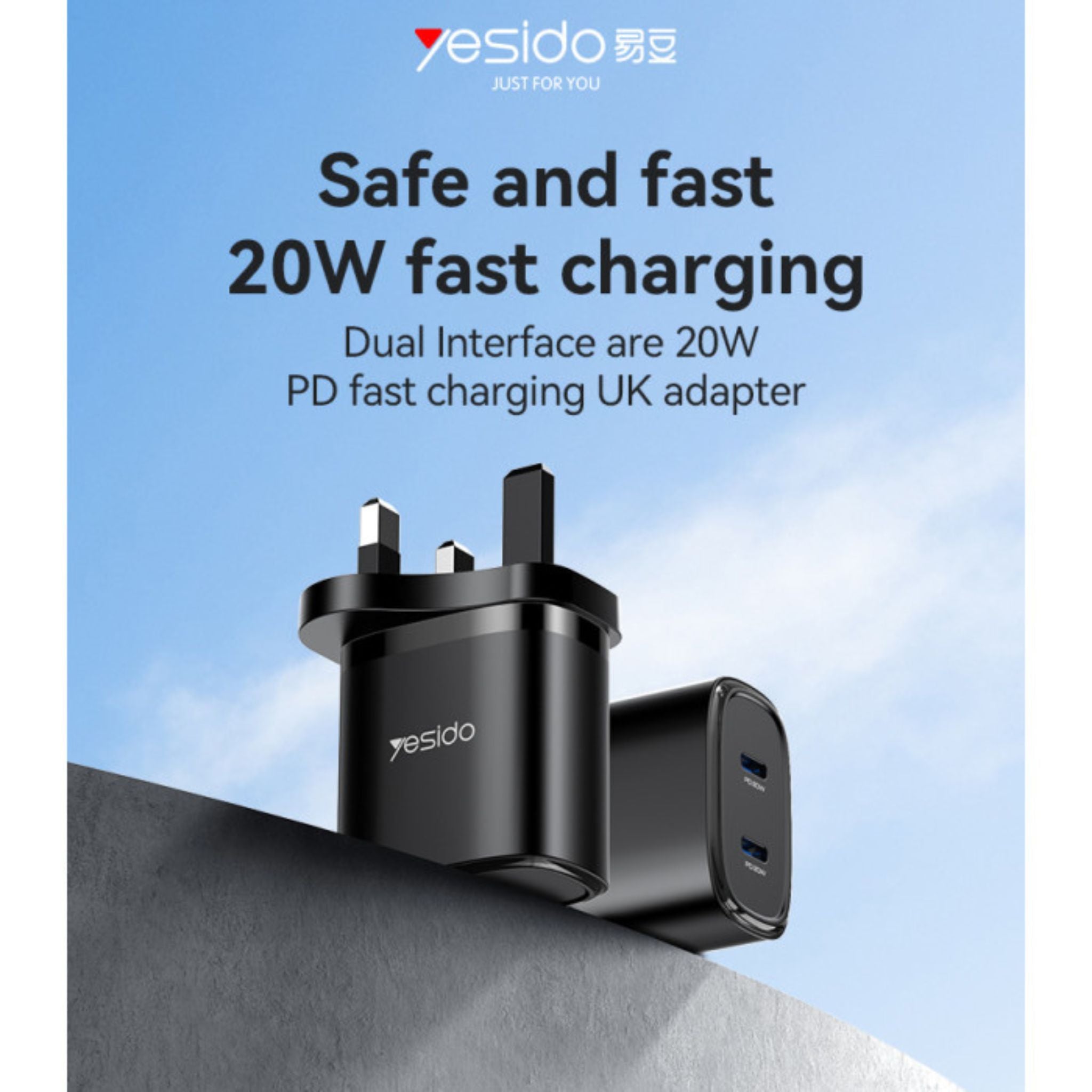Yesido YC53 20W PD Fast Charging Home Charger | Type-C and Type-C and Lightning Port Charger Adapter