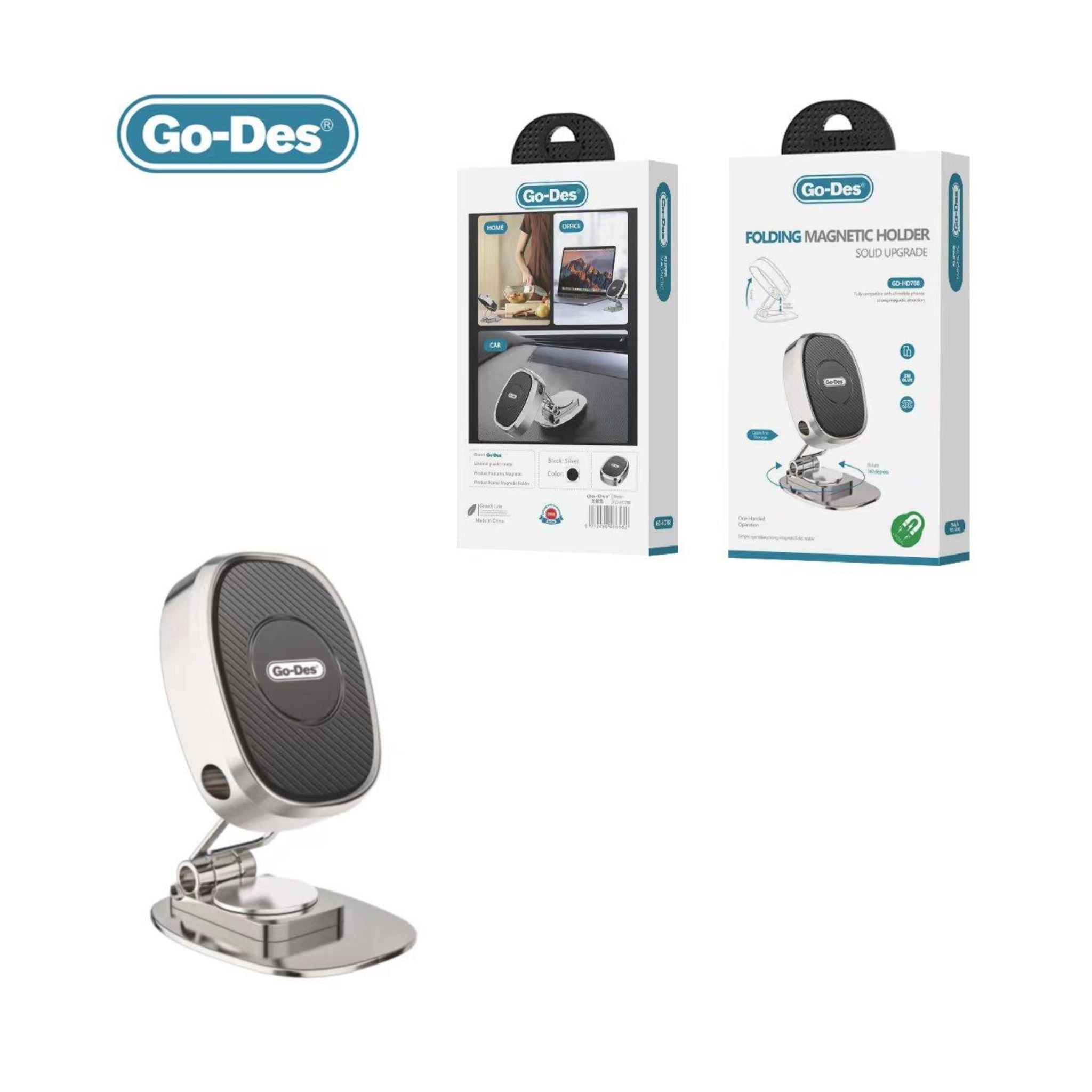 Go-Des (GD-HD788) Folding Magnetic Holder-Silver
