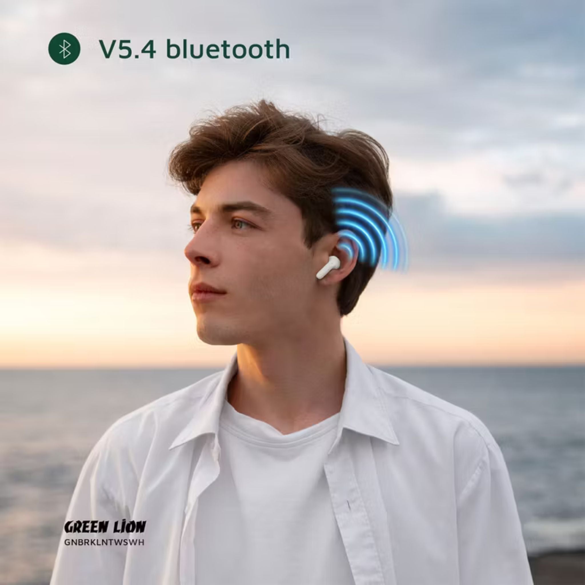 Green Lion Brooklyn True Wireless Earbuds with Voice Assistant, 4 Hours Playtime, Built-in Microphone, HiFi Sound, Touch Control, Dual-Mic - White