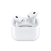 White wireless earbuds in a charging case on a white background