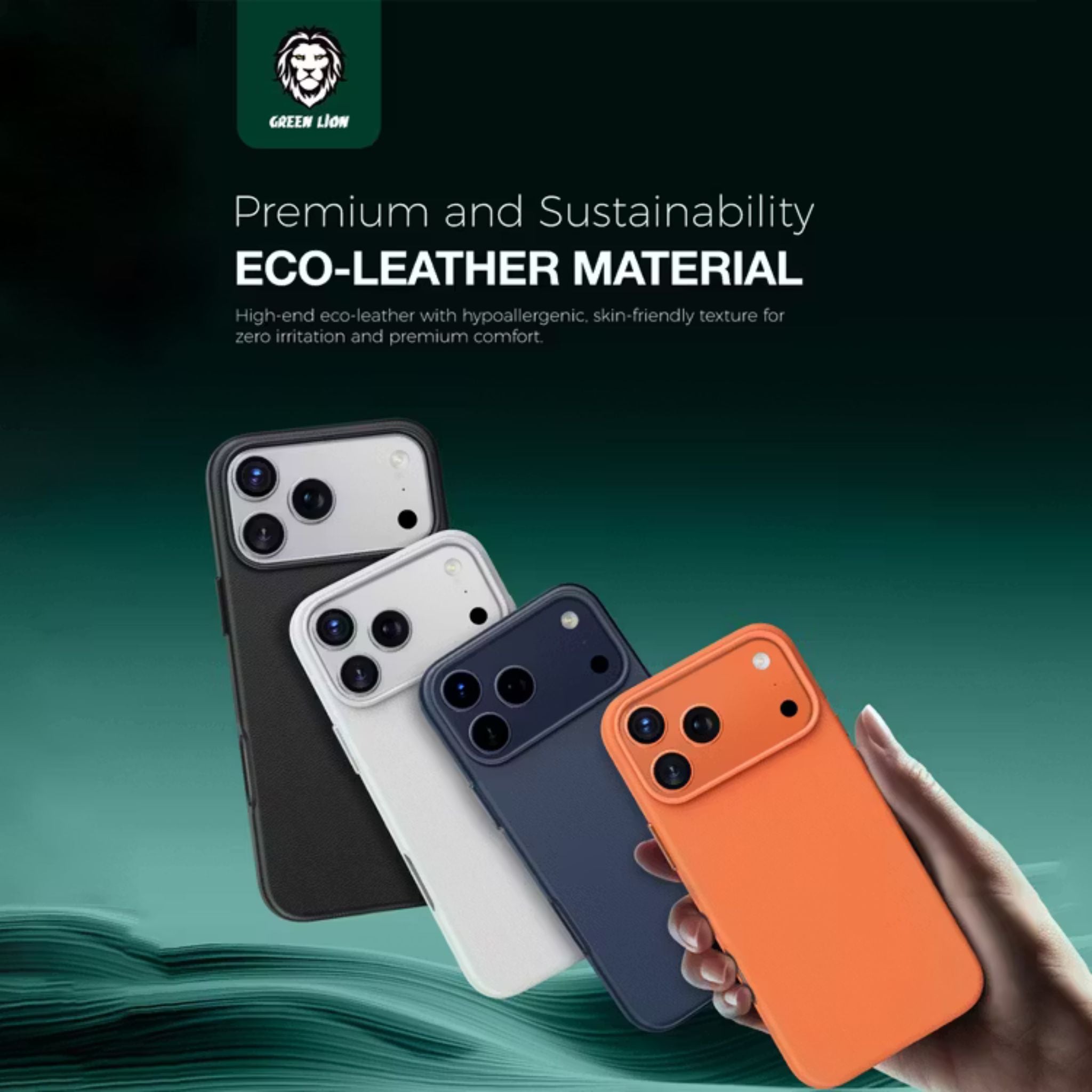 Green Lion Leather MagSafe Case for iPhone 17 Pro Max, Drop & Camera Protection, Anti-Scratch, Comfortable Grip - Orange