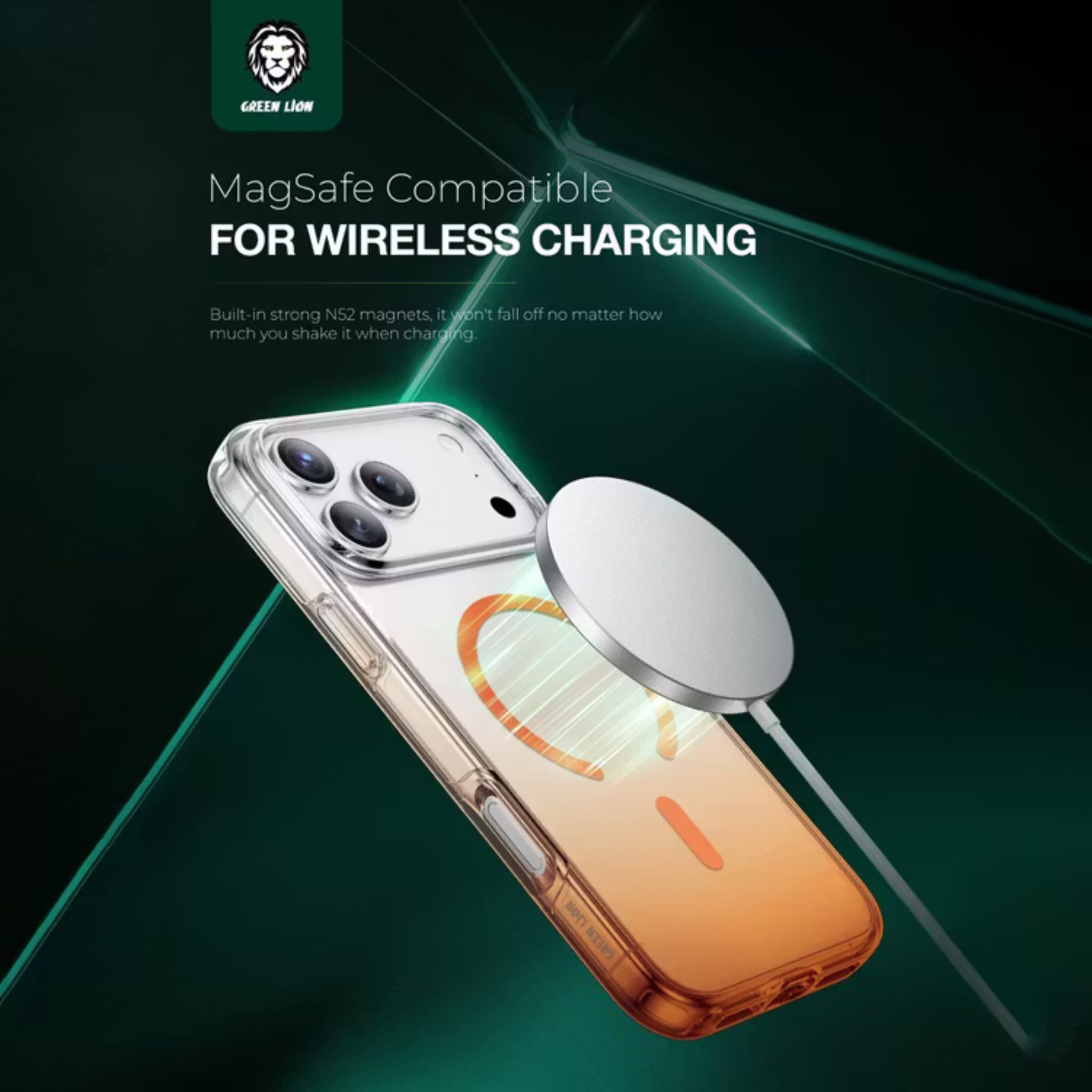 Green Lion Gradient Magsafe Case for iPhone 17 Pro Max, Powerful Magnetic Lock, Antioxidant Layer, Scratch Resistant, Anti-Yellowing, Drop Protection, Air Cushion, Non-Slip Grip - Orange Titanium