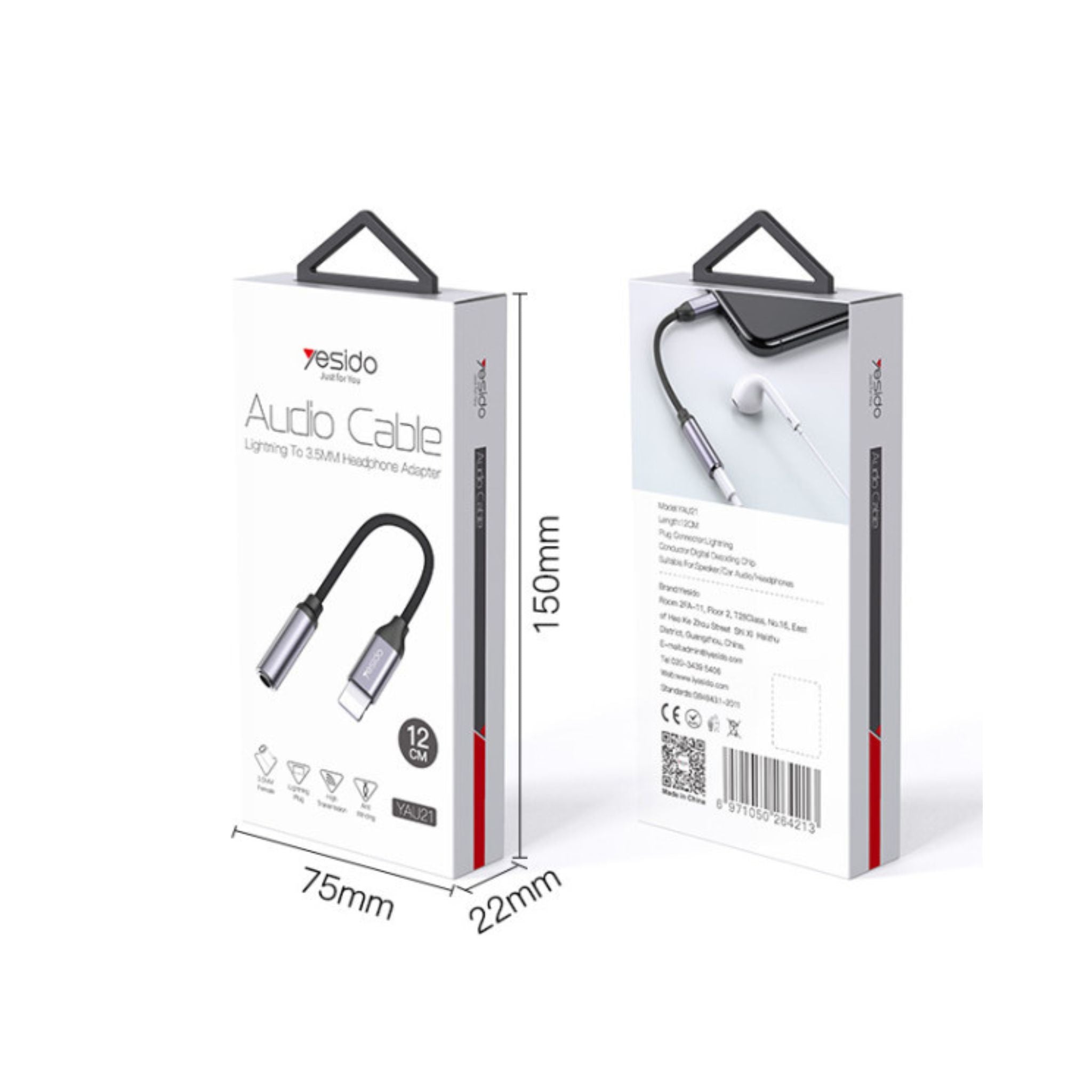 Yesido YAU21 Aux Audio Cable To Audio Adapter Cable 10CM 3.5mm AUX Headphones Adapter For iPhone