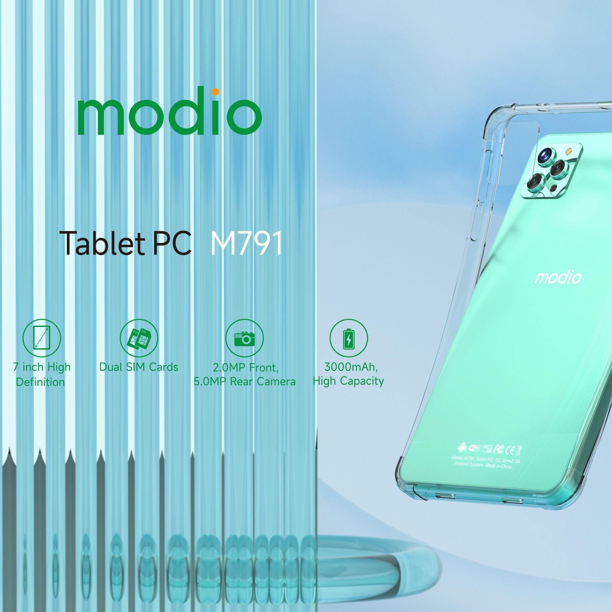 Modio M791 7" 5G Tablet PC, 4GB RAM, 128GB Storage – Blue