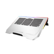 Cooler laptop stand with RGB lighting on a white background