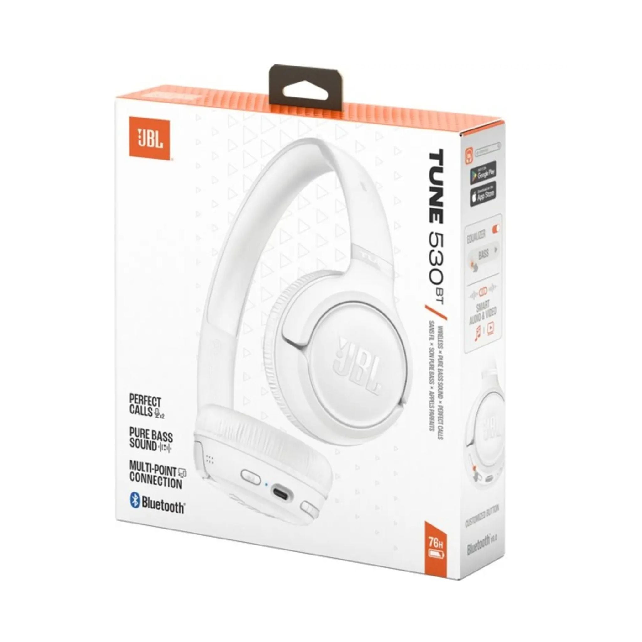 JBL Tune 530Bt Wireless On Ear Headphones Pure Bass Sound 76H Battery Hands Free Call Plus Voice Aware Multi Point Connection Lightweight And Foldable_White