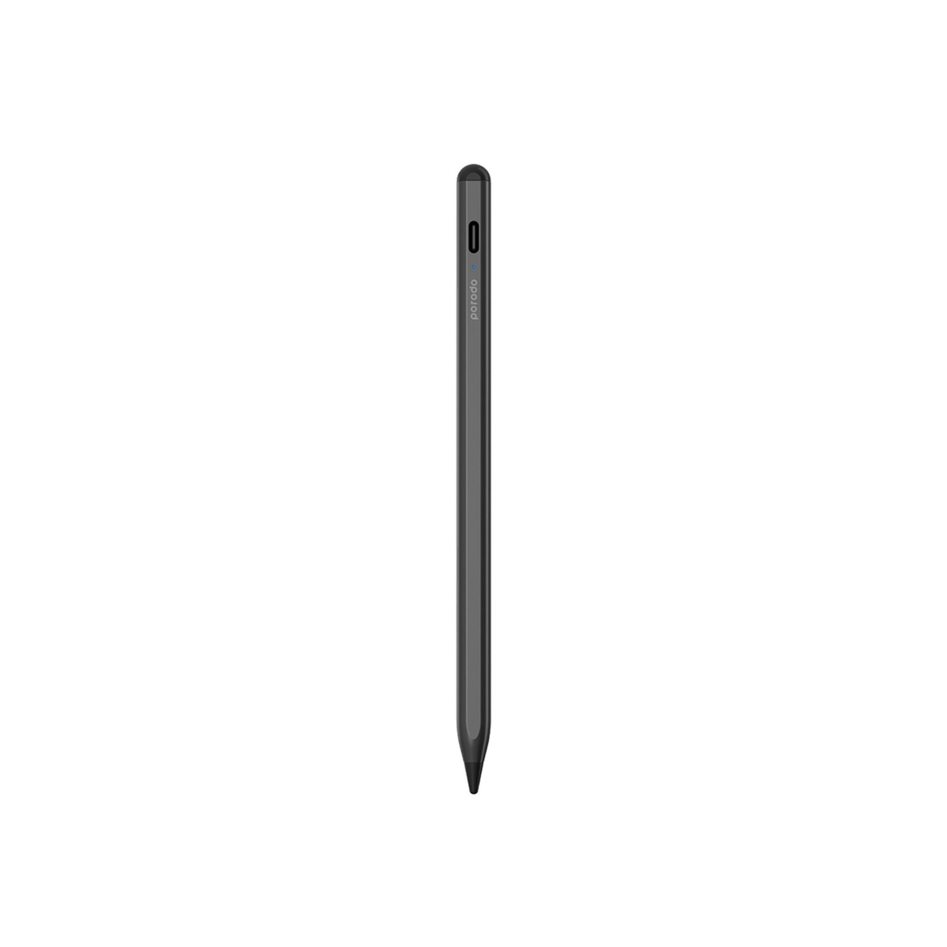 A black Porodo Universal Smart Pencil with a visible tip and switch, designed for use with mobile and tablets.