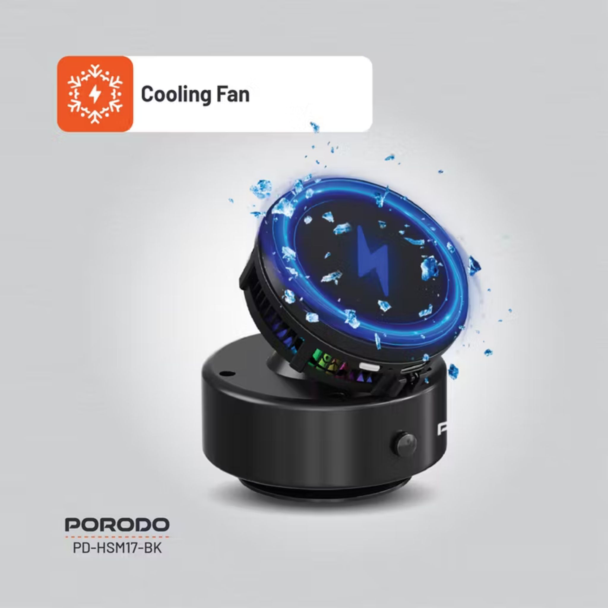 Porodo Lifestyle Vacuseal MagSafe Charging Mount with Cooling Semiconductor & RGB Light, Up to 25 Days Working Time, Adjustable Viewing Angle, 100mAh Battery Capacity, Up to 1.5kg Adsorption Capacity, Strong Suction, One-Hand Operation - Black