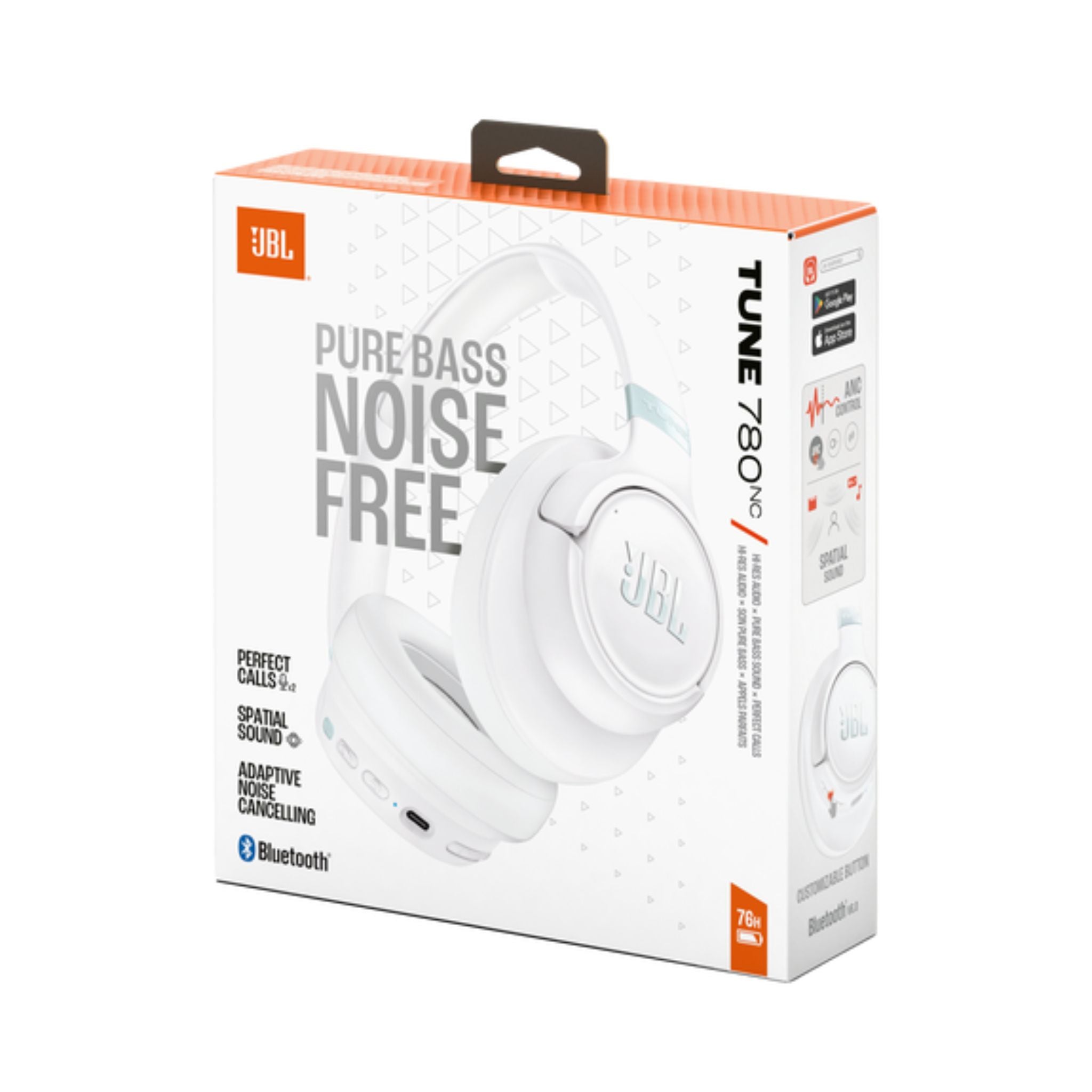 JBL Tune 780NC Wireless Over-Ear Adaptive Noise Cancelling Headphones with Hi-Res JBL Pure Bass & Spatial Sound, 76H Battery Life, 2-Mic Calls, Bluetooth 6.0, App Support – White