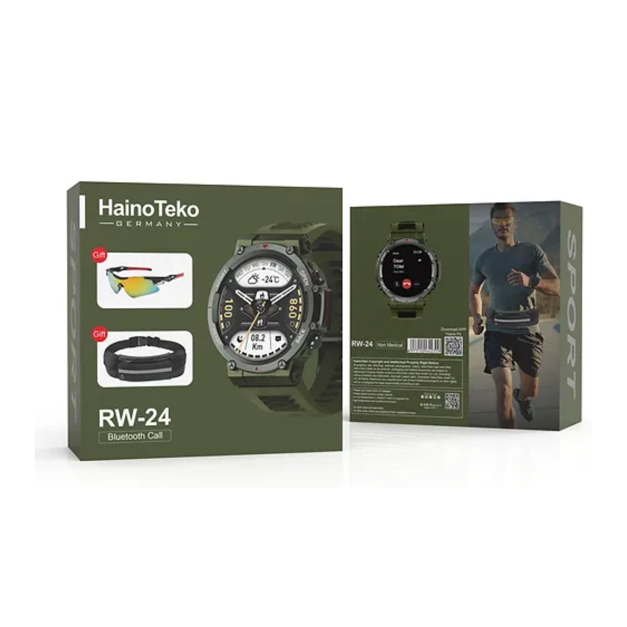Haino Teko Germany RW-24 Sports Smartwatch with Bluetooth Calling – Green