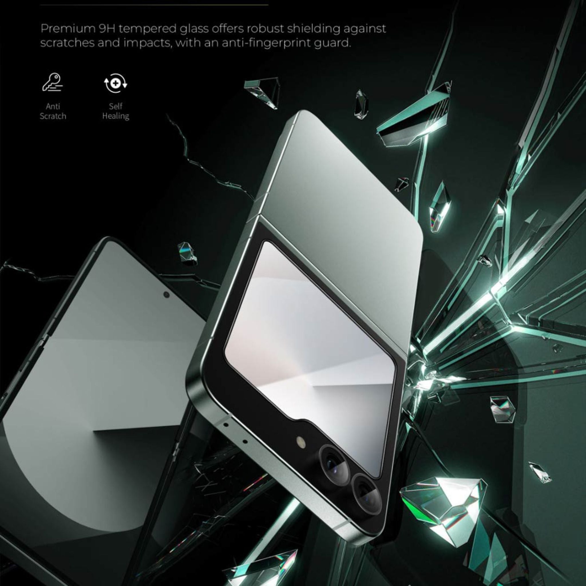 Green Lion Flip Protection Pack - Samsung Galaxy Z Flip 6, Self-Healing, Anti Fingerprint, Folding Resistant, Anti Scratch - Clear