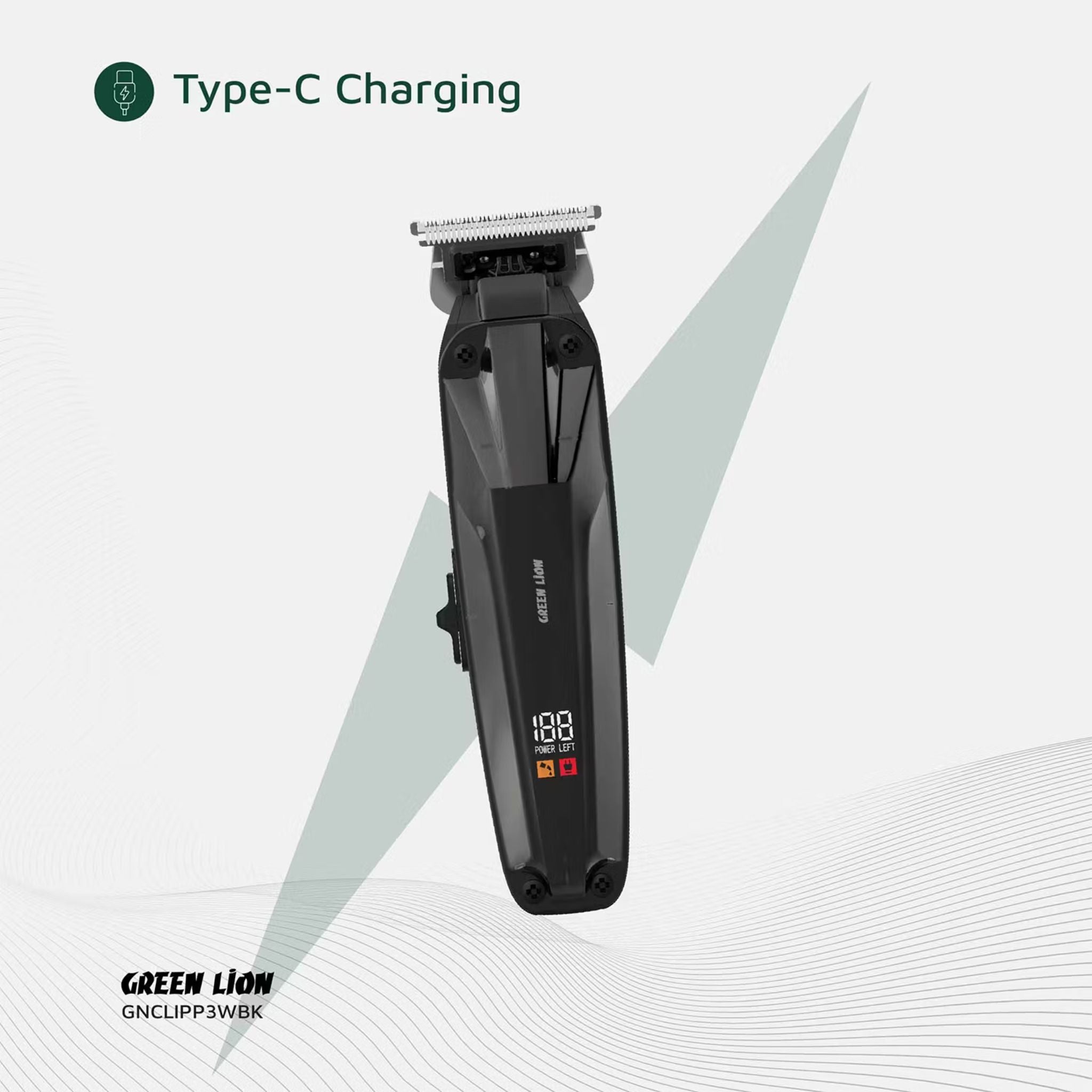 Green Lion Clip Master Professional Hair Clipper with LED Display & On/Off Switch, 3 Hours Working Time, Corded & Cordless Functionality, 7200RPM Power, Stainless Steel Blade, 1200mAh Battery Capacity, Includes 1.5, 3, 4.5mm Comb Sizes - Black