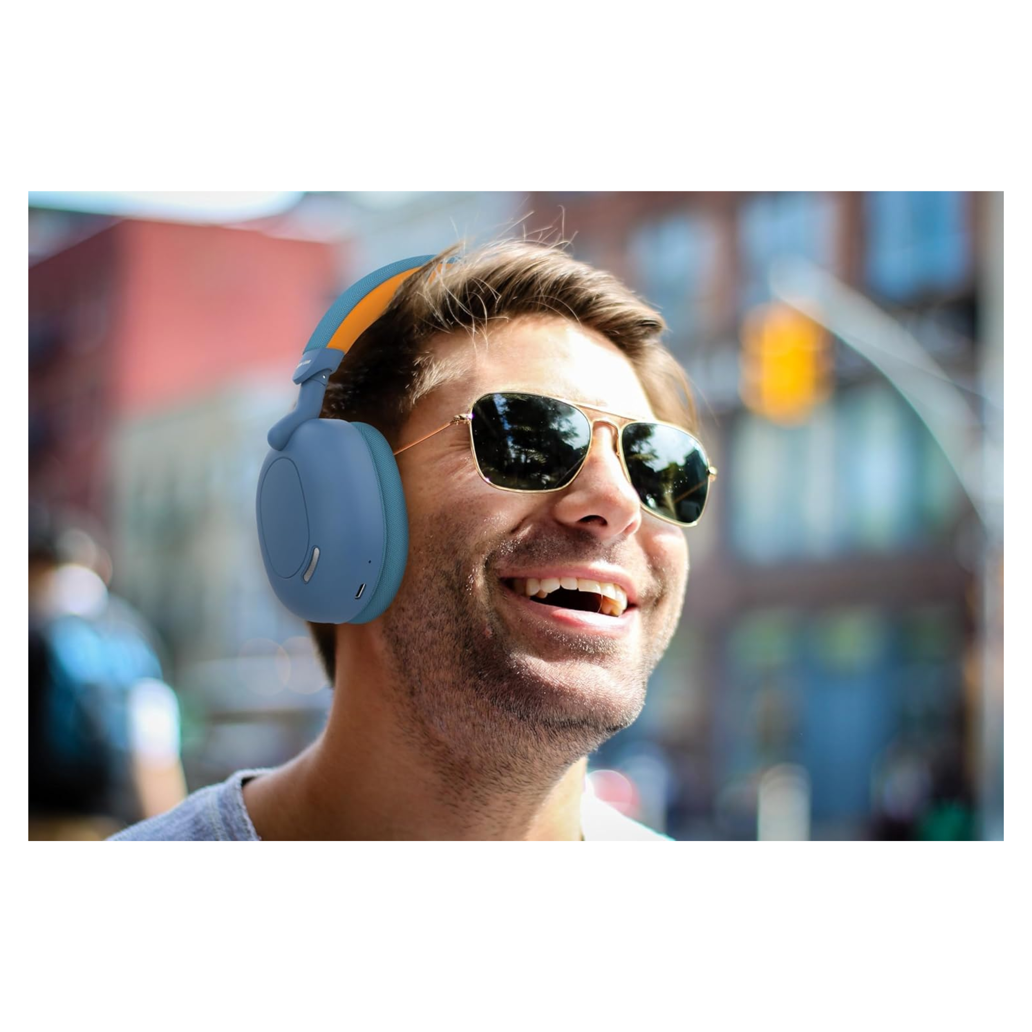 Green Lion Sunstone Headphones, 10 m Working Distance, AUX Support, 36 Hours Bluetooth Playing Time, 300 mAh Battery, Blue / Orange