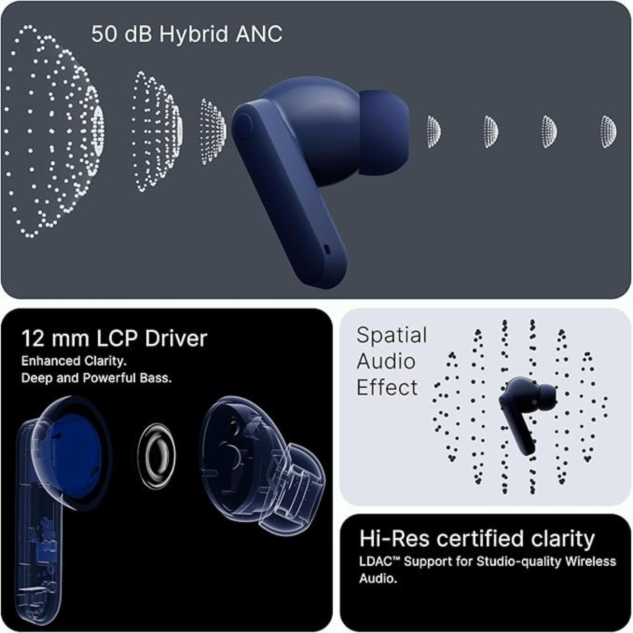 CMF Buds 2 Plus ,Wireless Earbuds Adaptive Noise Cancelling, Hi-Res Audio Bluetooth Headphones, 12mm Drivers for Deep Bass, 50dB ANC 61.5H Playtime, Sport Ear Buds with 6 Mics,Light Grey