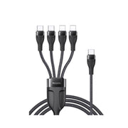Multi-device charging cable with multiple connectors on a white background