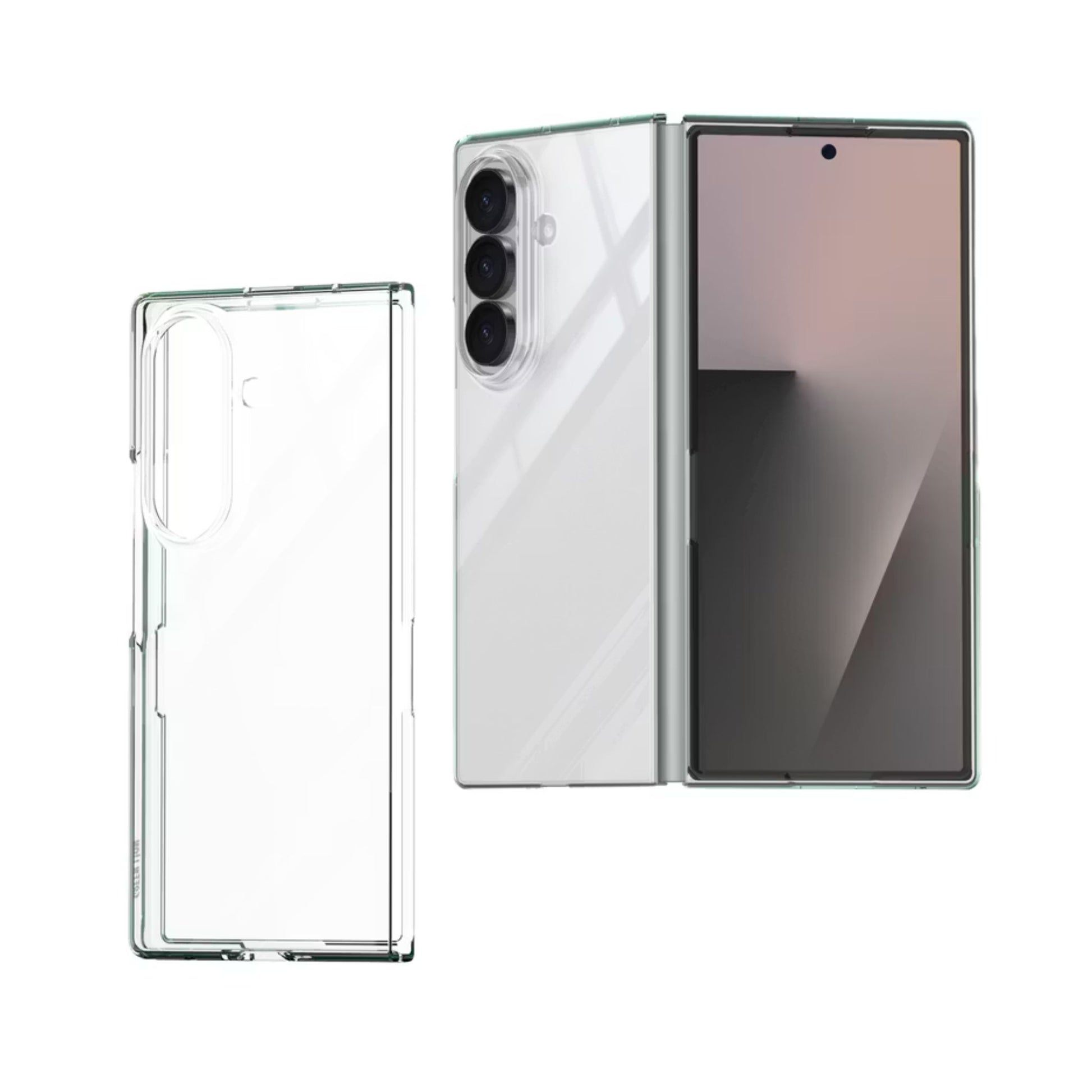 Smartphone with a clear case on a white background