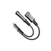 Green Lion 2 in 1 Earphone & Charging Adapter Lightning to Lightning + 3.5 (Audio) 12CM - Black