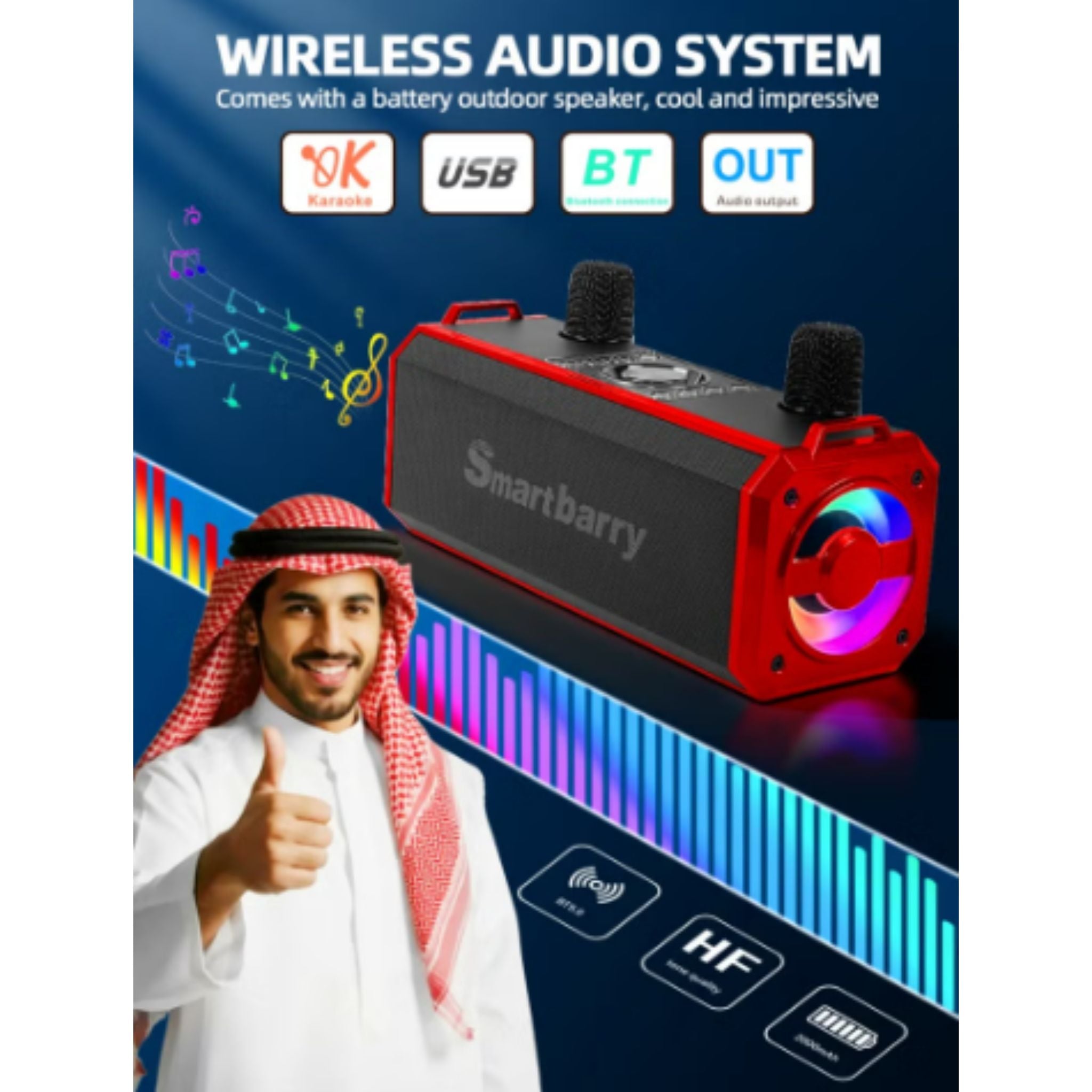 SmartBarry M28 Portable Karaoke Machine Wireless Bluetooth Speaker With two Microphones - Red