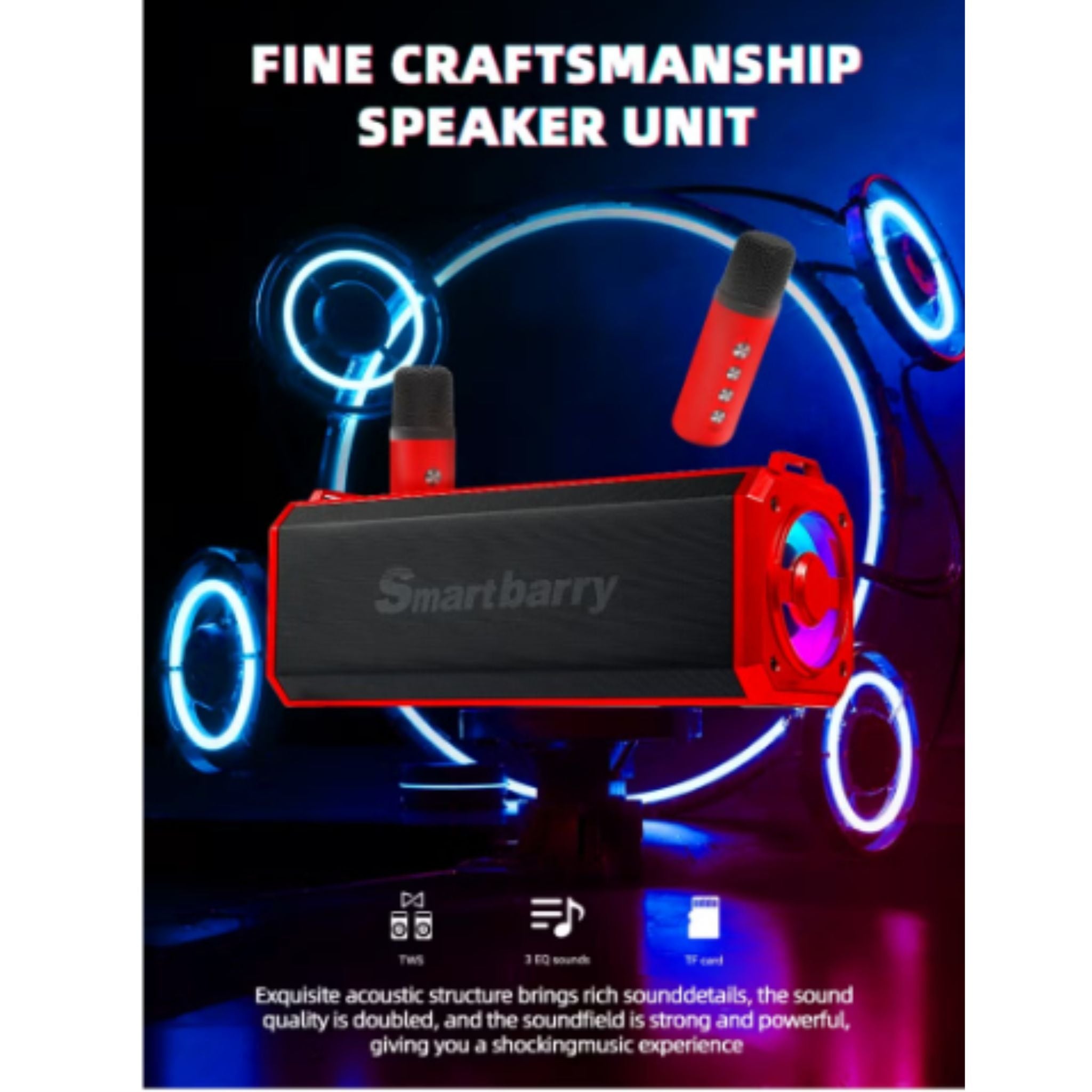 SmartBarry M28 Portable Karaoke Machine Wireless Bluetooth Speaker With two Microphones - Red