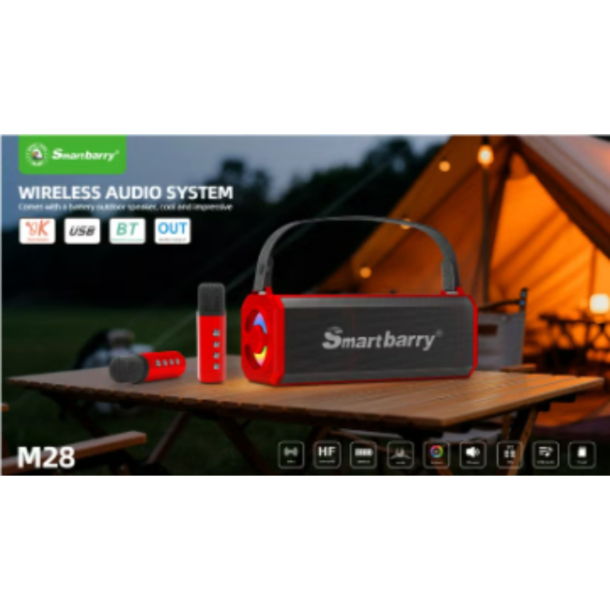SmartBarry M28 Portable Karaoke Machine Wireless Bluetooth Speaker With two Microphones - Red