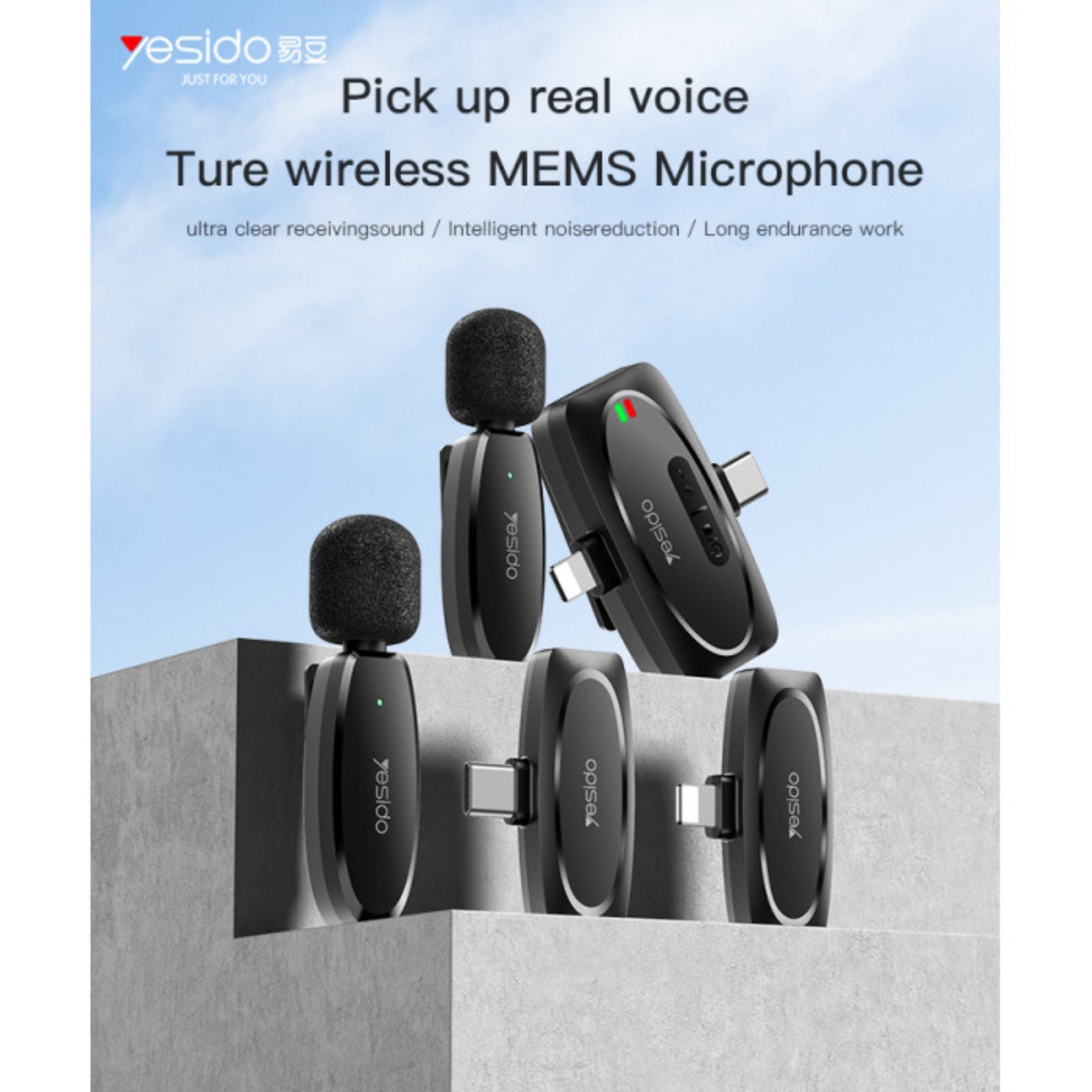 Yesido KR15 portable 360 pickup voice IP Type-c 2 in 1 transmit port 2 wireless MEMS Microphone