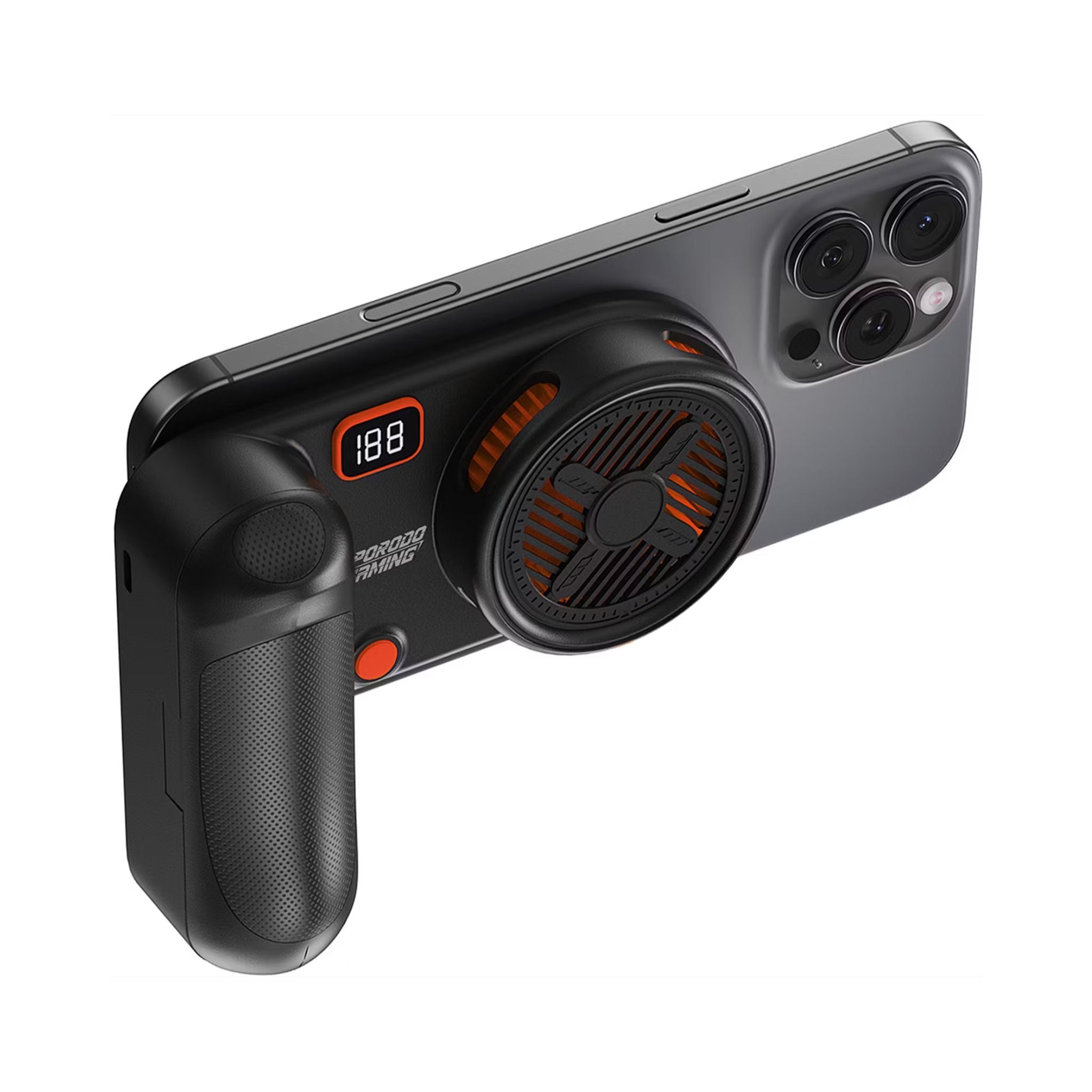 Porodo Gaming Arcticchill Magnetic Phone Cooler with Ultra-Quiet Fan, High Speed Fan, Slip-Resistant Design, 90 Minutes Working Time, 5000mAh Battery Capacity - Black / Orange