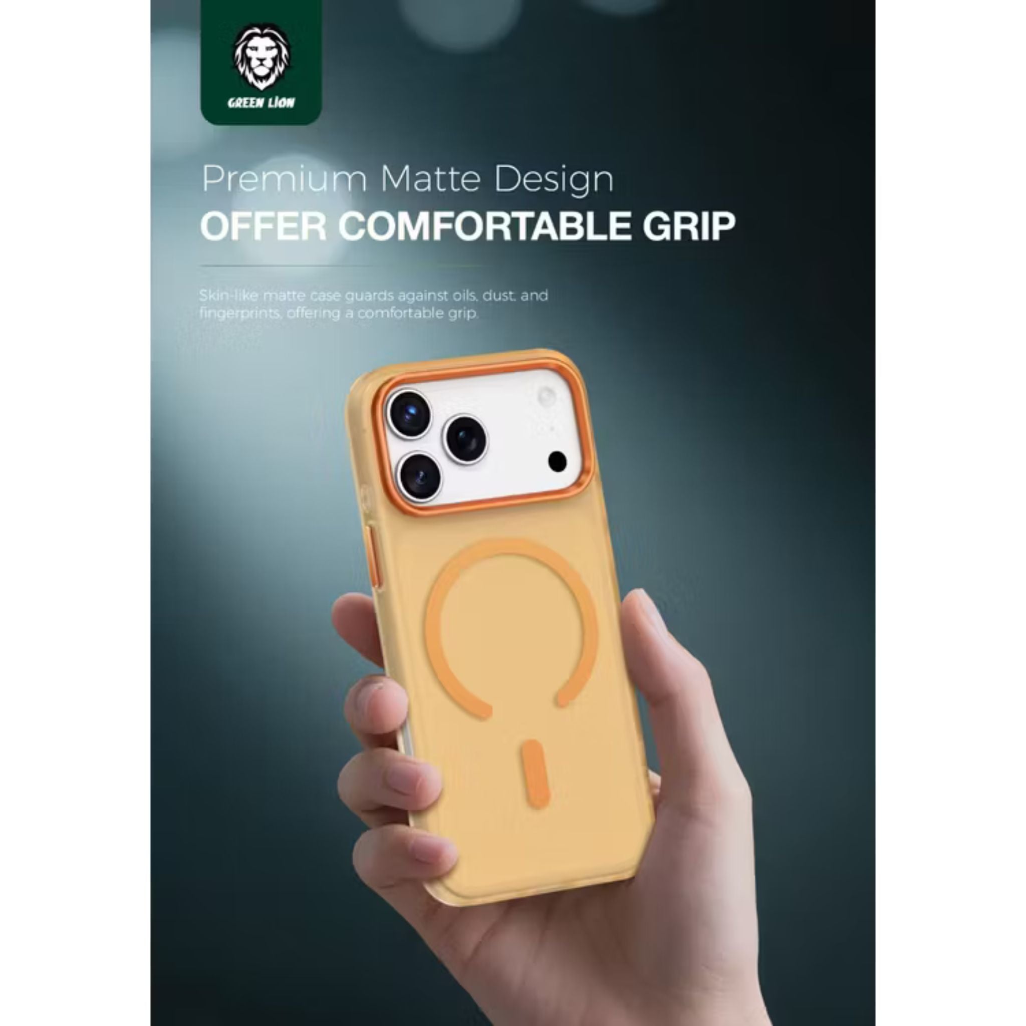 Green Lion Matte MagSafe X Case for iPhone 17 Pro Max, Comfortable Grip, Anti-Scratch, Metal Buttons, Anti-Fingerprint, Drop Protection, Camera Protection - Orange Titanium