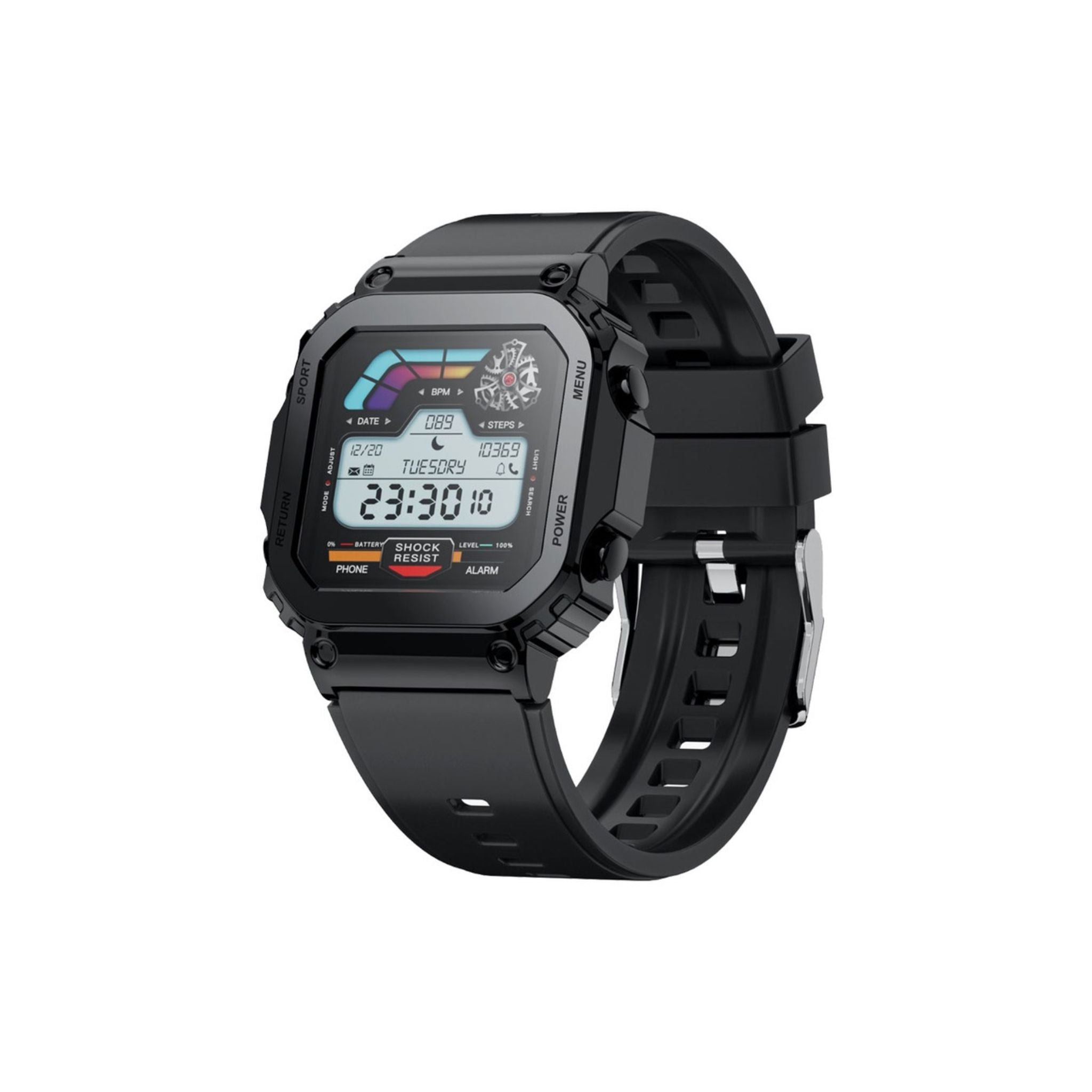Porodo Nomad Smart Watch, 1.54" Screen, 290mAh Battery Capacity, Bluetooth 5.3, Android & iOS Compatible, 5 Days Working Time, IP67 Water Resistant, Health Monitoring - Black