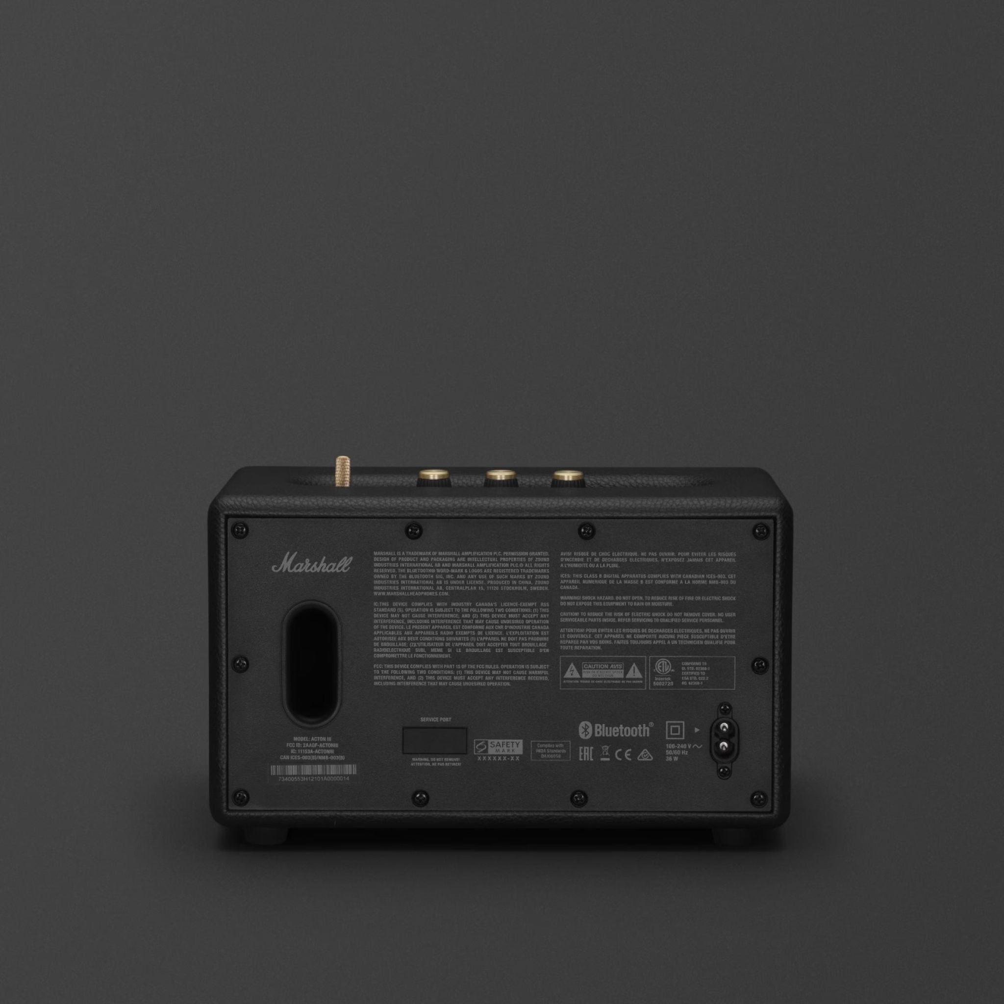 Marshall Action III Wireless Bluetooth Stereo Speaker with Bluetooth Version 5.2, 2 Hours Charging Time, 32 Hours Play Time, Fast Charging, Water Resistant, USB-C Charging Port - Black