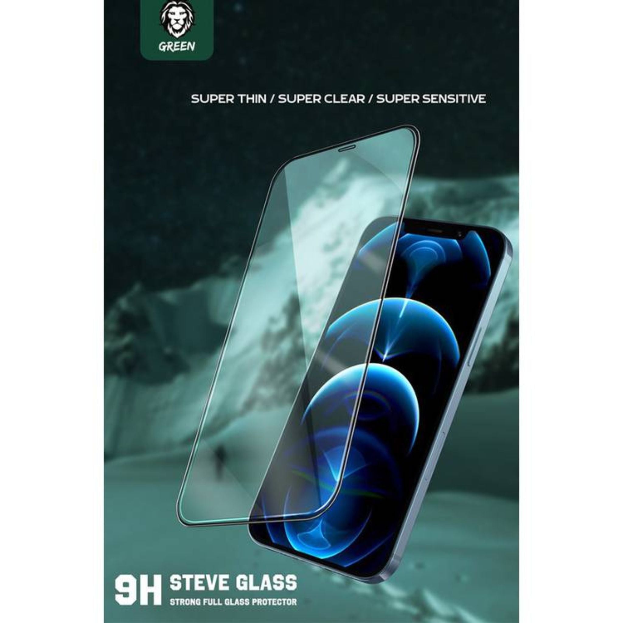 Green Lion 9H Steve HD Glass Protector for iPhone 12 Pro Max ( 6.7" ), Anti Scratch & Anti-Finger Print, Highly Responsive, Grease Resistance, Bubble Free - Clear