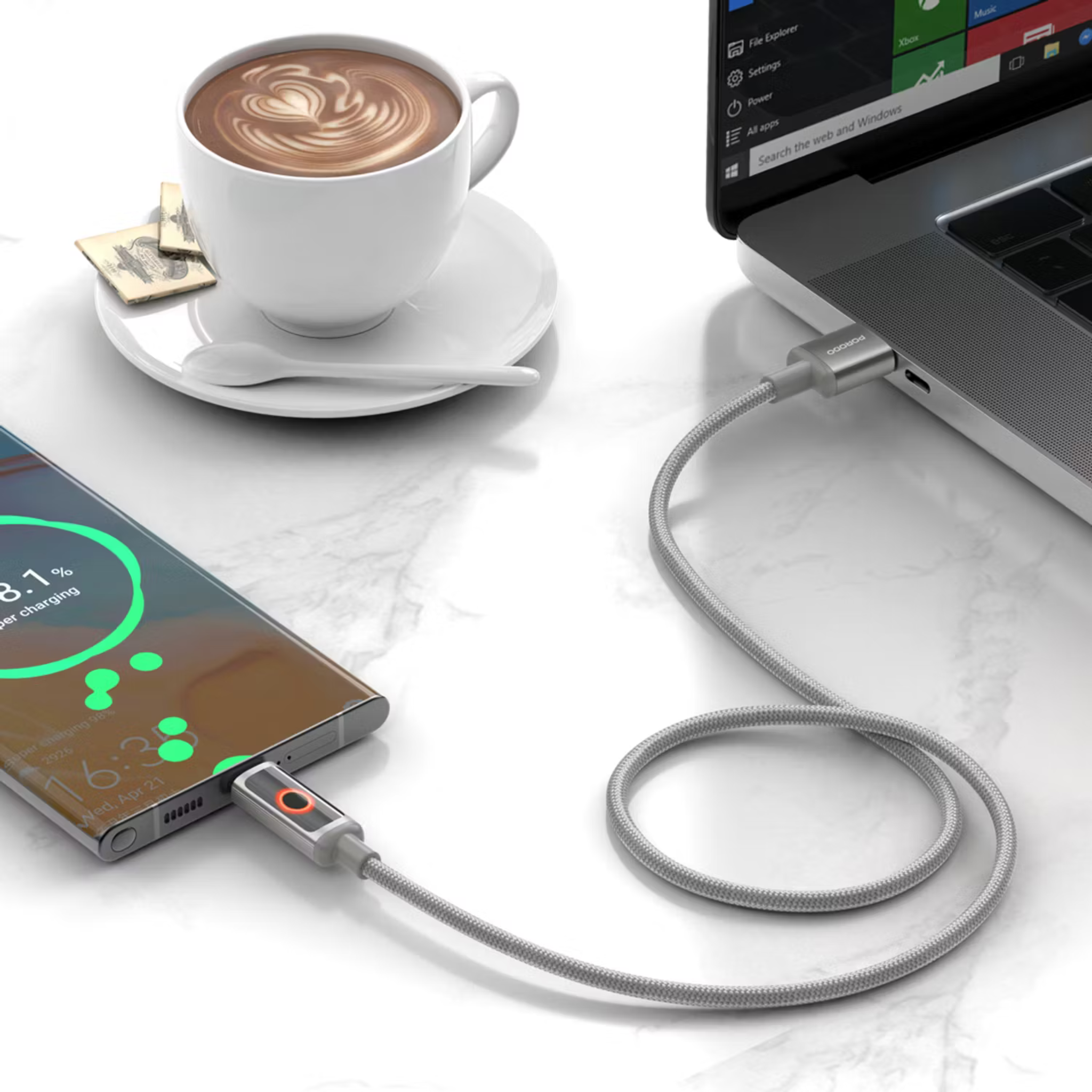 Porodo Charge Lite USB-A to USB-C Cable with High-Speed Charging, Braided & Aluminum Alloy Material, 1m Cable Length, 480Mbps Transfer Speed, Protect Battery - Gray