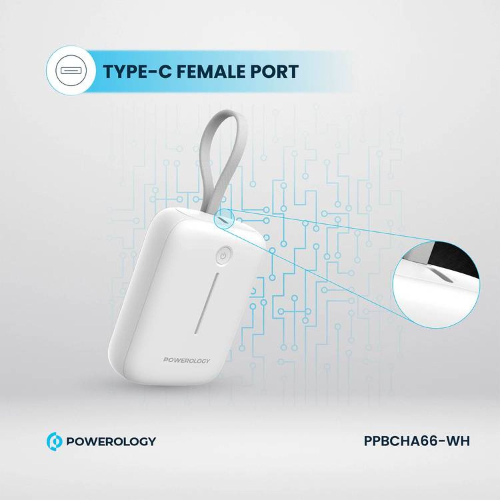 Powerology 10000mAh Power Bank with Detachable USB-C Wire, 20W Power Delivery, 3-Device Charging, Long Time Standby, Universal Phone Compatibility, Built-in Safeguards - White
