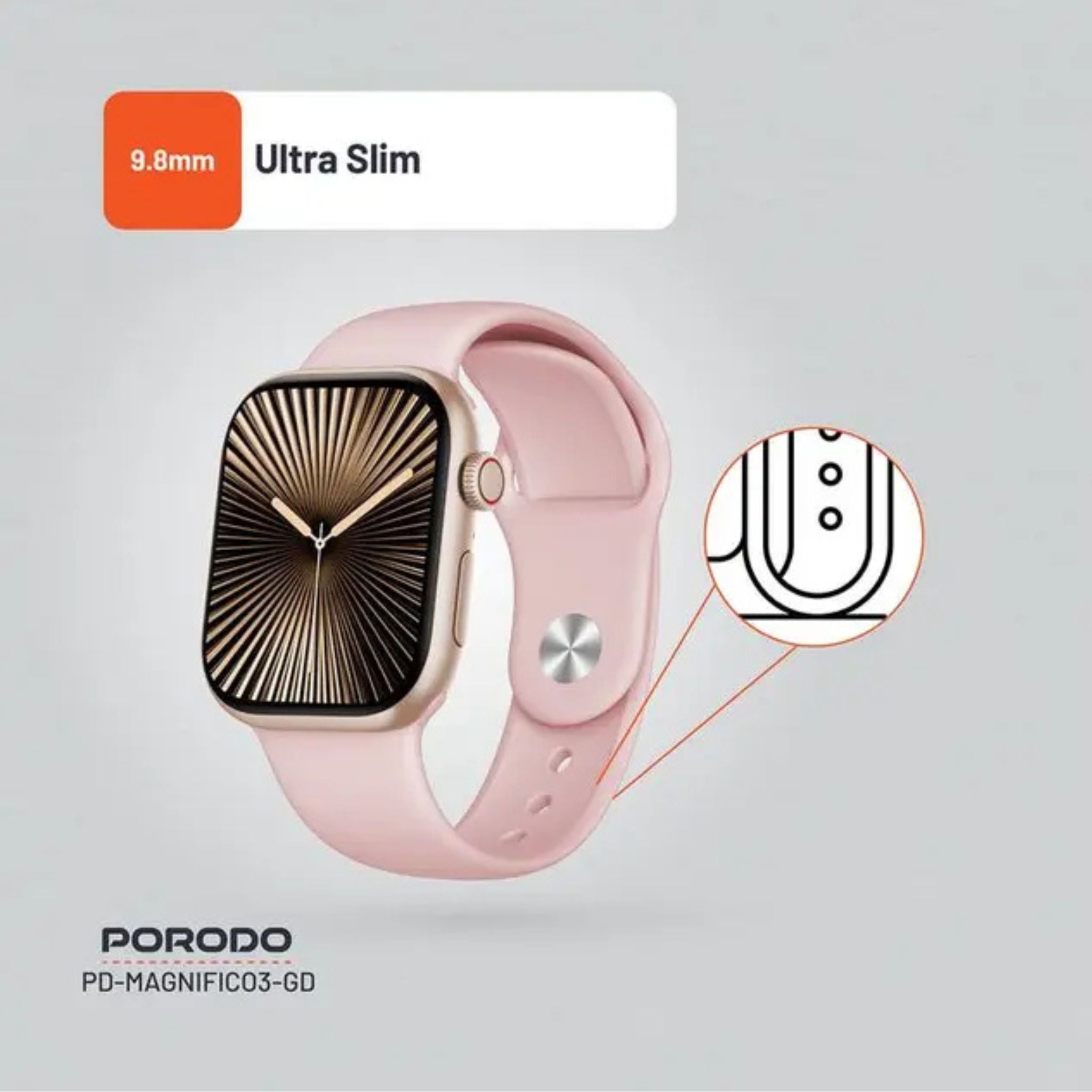 Porodo Magnifico3 Smart Watch with Dual Straps, Up to 5 Days of Working Time, Activity Tracker & Health Monitoring, Music Control, Apps Notification, Camera Shutter, Multiple Sports Mode - Gold