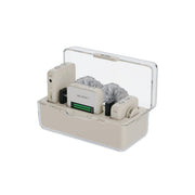 A professional wireless microphone set by Green Lion, including two microphones and a receiver, displayed in a charging case with a clear lid.
