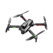 A black Porodo Aeroswift folding drone with brushless motors and infrared obstacle avoidance, featuring red and green accents on the propellers.