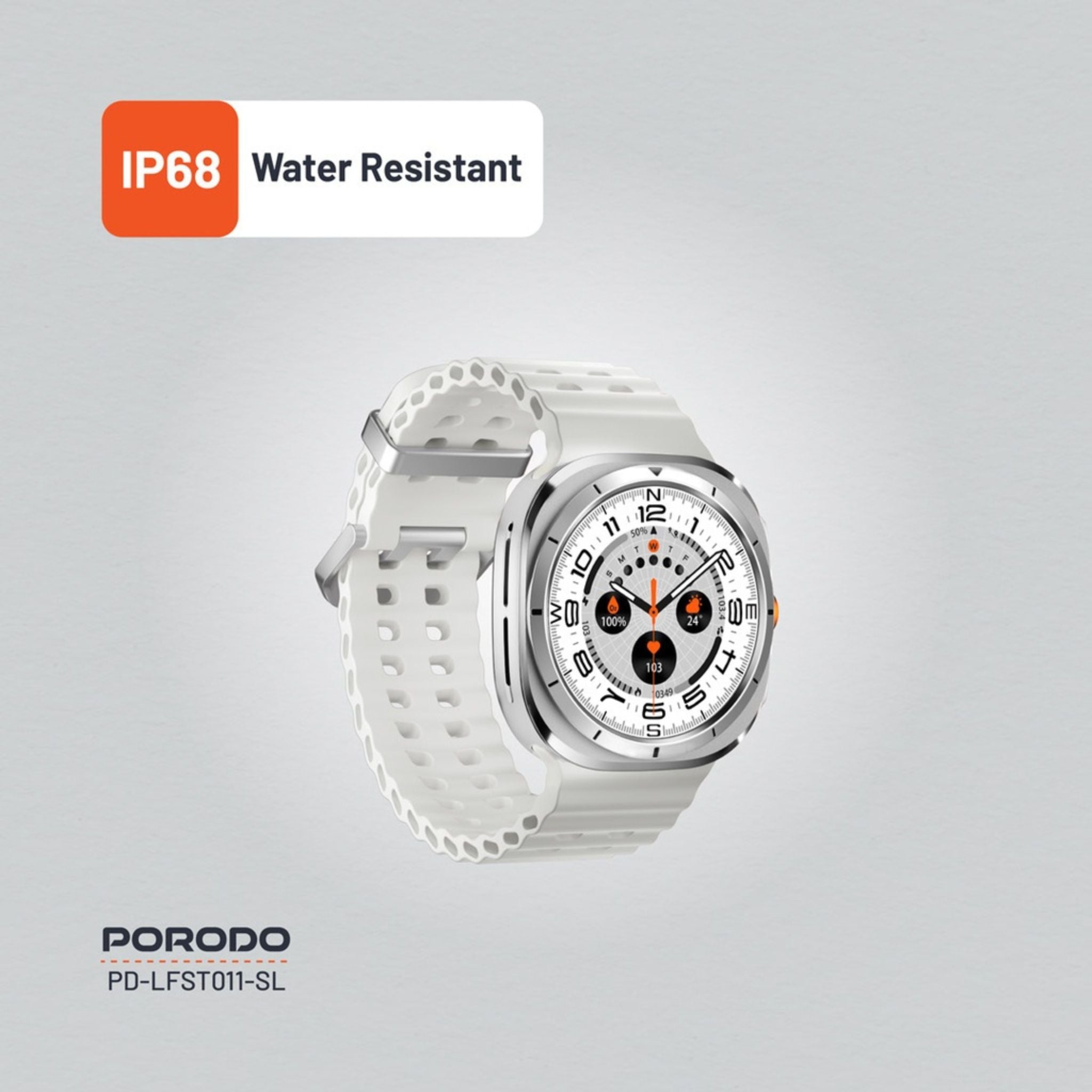 Porodo Voyager Smart Watch 1.43" AMOLED Display 466×466, Bluetooth Calling, Built-In Compass, Rugged Zinc Alloy Design, 400mAh Battery Up to 7 Days, Android & iOS Compatible- Silver