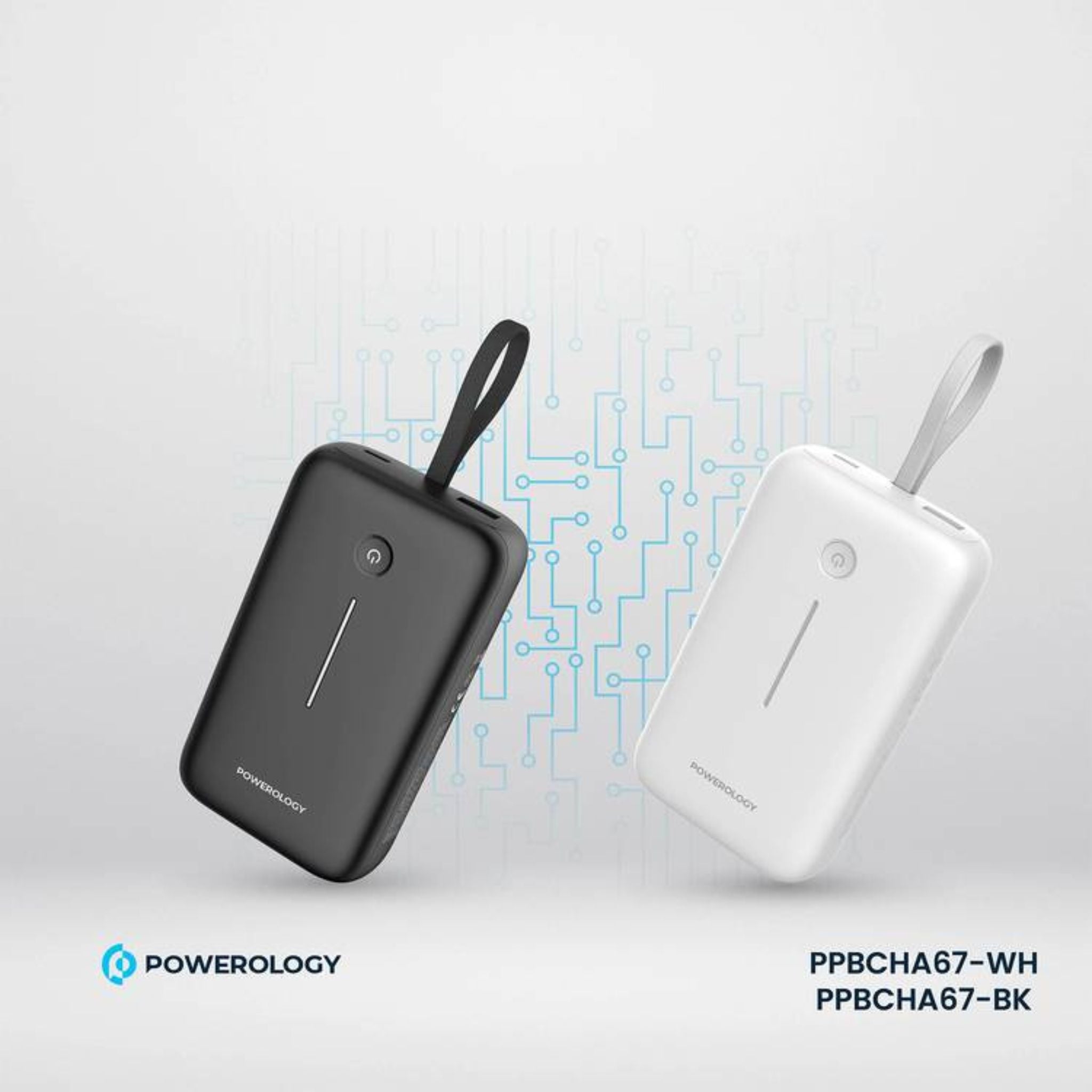 Powerology 20000mAh Power Bank with Detachable USB-C Wire, 30W Power Delivery, 3-Device Charging, Long Time Standby, Universal Phone Compatibility, Built-in Safeguards - White