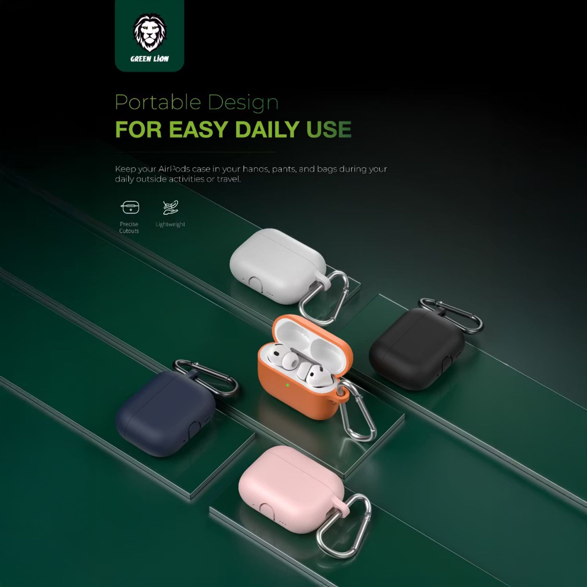 Green Lion Berlin Series Silicone Case for AirPods Pro 3 with Portable Metal Carabiner, 360° Full Protection, Seamless Fit, Skin-Friendly Touch, One-Piece Design, Anti-Scratch, Shockproof - White