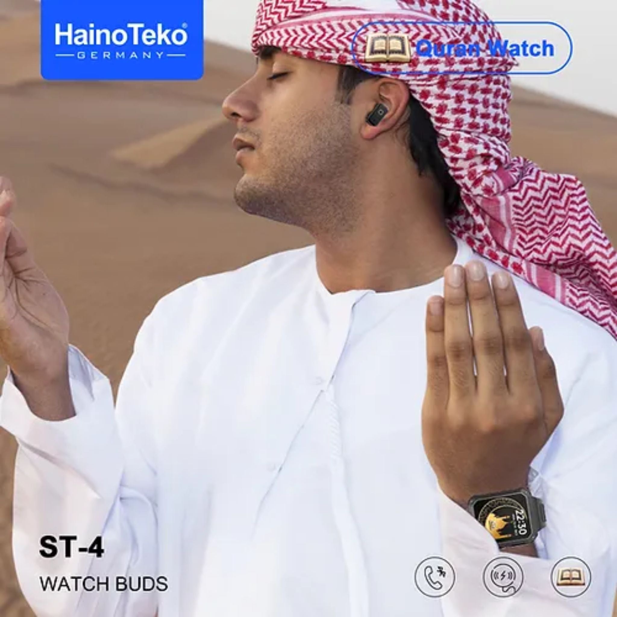 Haino Teko ,Buds ST-4 With Large Screen Square Shape AMOLED Display for Ladies and Gents-Black