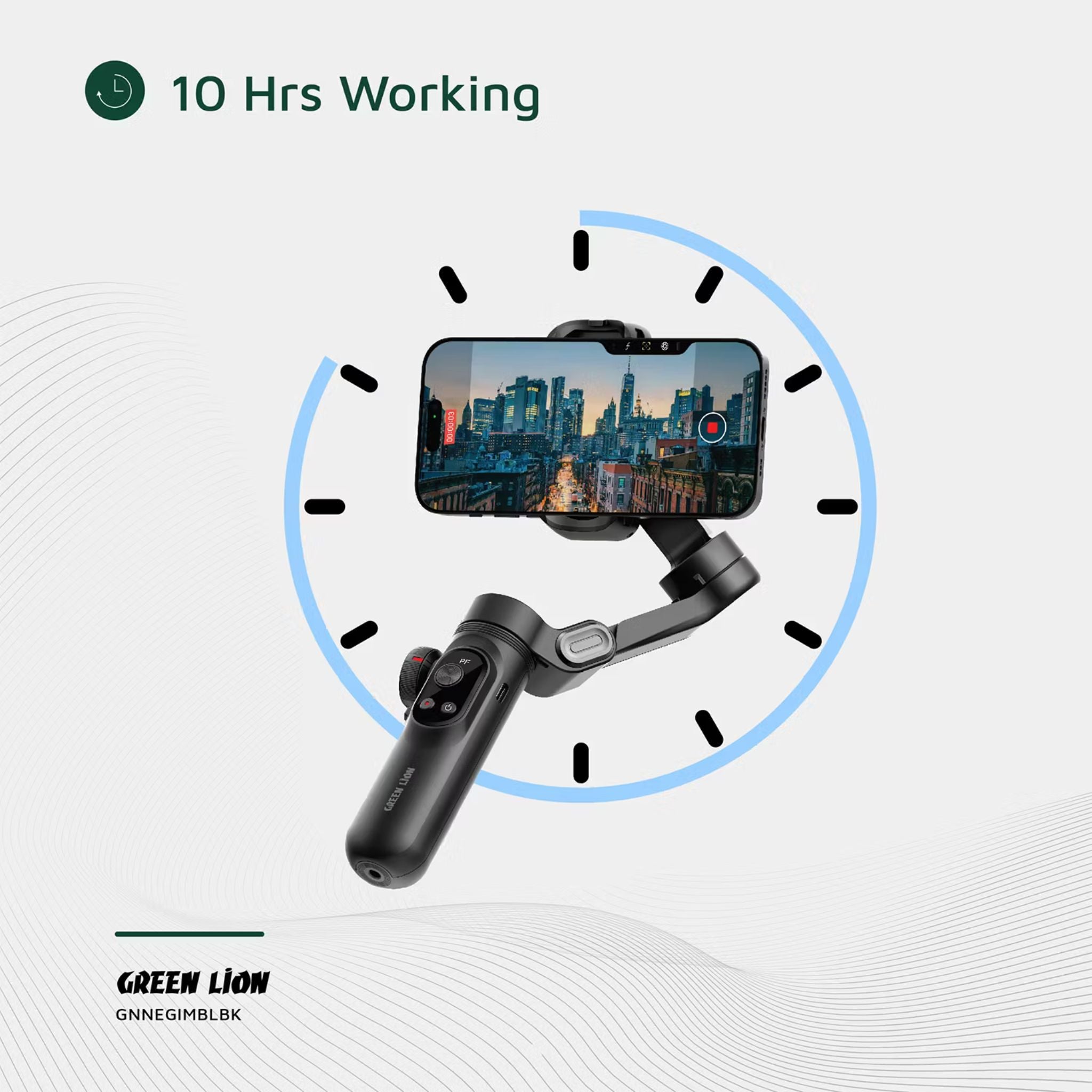 Green Lion New York Gimbal Smart Face Tracking with 6 Shooting Modes, Focus & Zoom Control, 310° Pan Rotation, 250g Load Capacity, Built-in Fill Light - Black