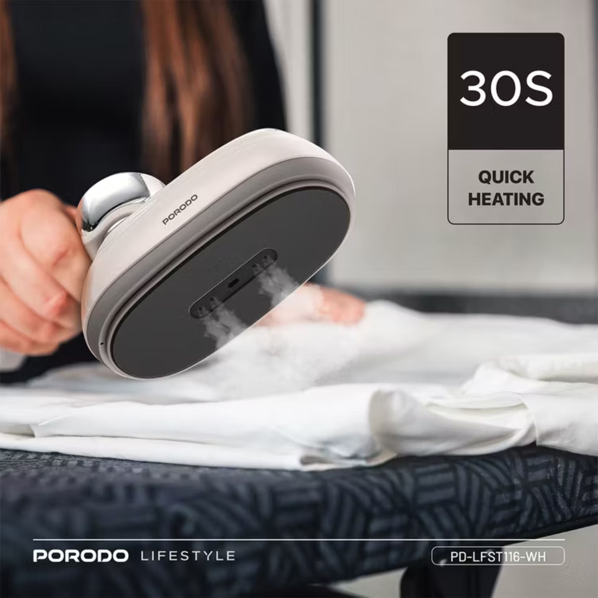 Porodo Lifestyle Retro Thermometer Steam & Heat Iron with Rotating Handle Design, 1.7m Power Cable, 30-Second Quick Heating, 1200W Rated Power - White
